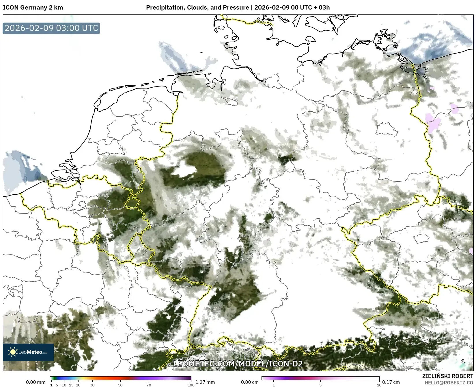 ICON Jerman 2 km model - Jerman, Hujan, Awan dan Tekanan