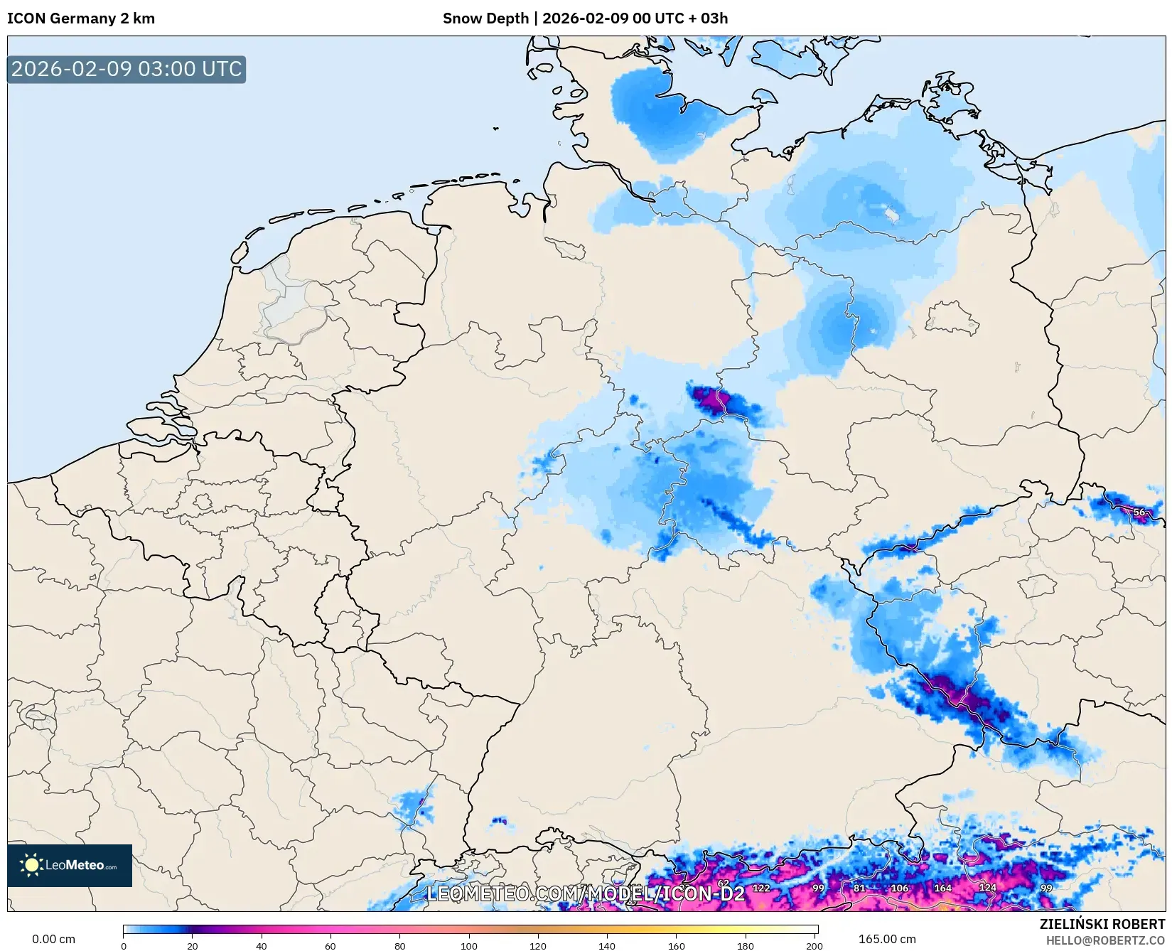 ICON Jerman 2 km model - Jerman, Ketebalan Salji