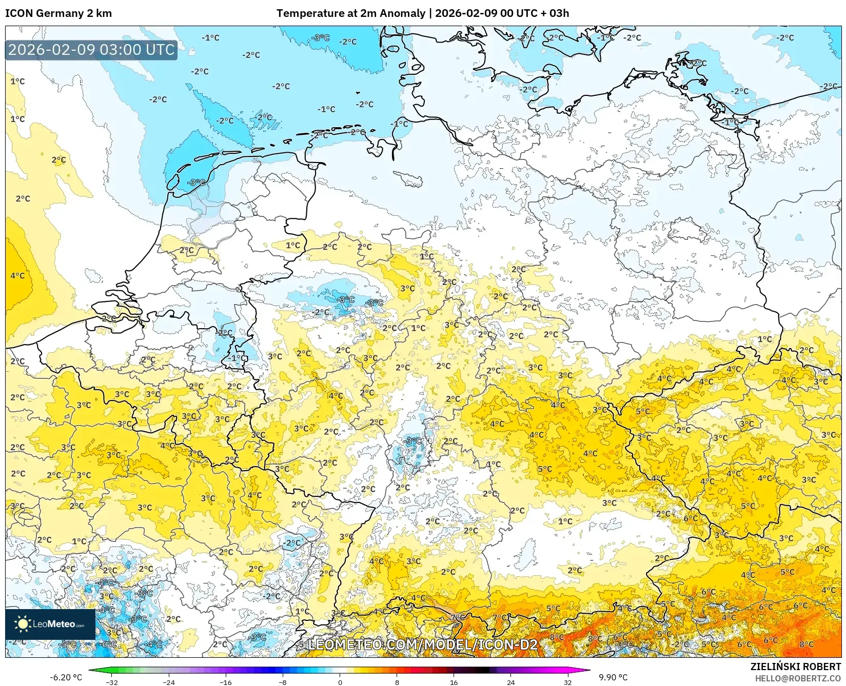 ICON Jerman 2 km model - Jerman, Anomali Suhu 2 m