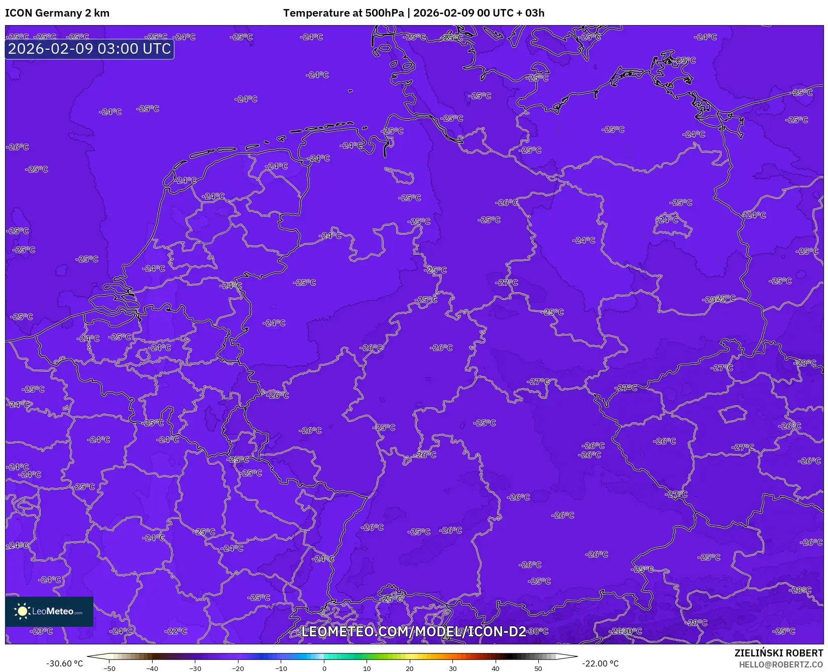 ICON Jerman 2 km model - Jerman, Suhu 500 hPa