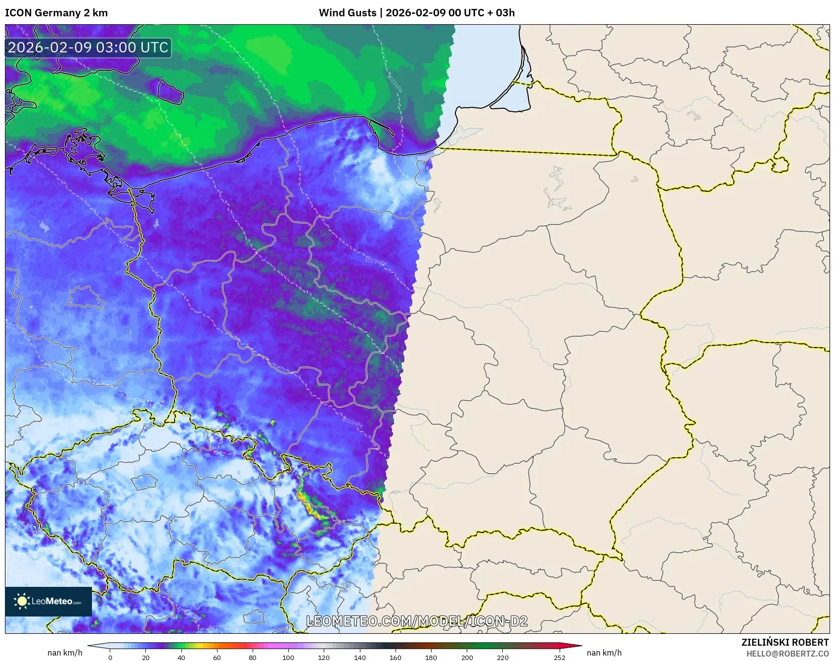 ICON Jerman 2 km model - Poland, Hembusan Angin