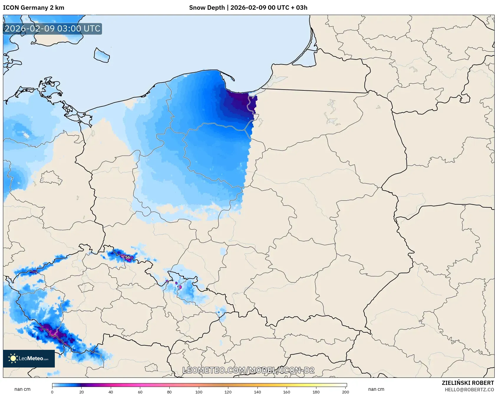 ICON Jerman 2 km model - Poland, Ketebalan Salji
