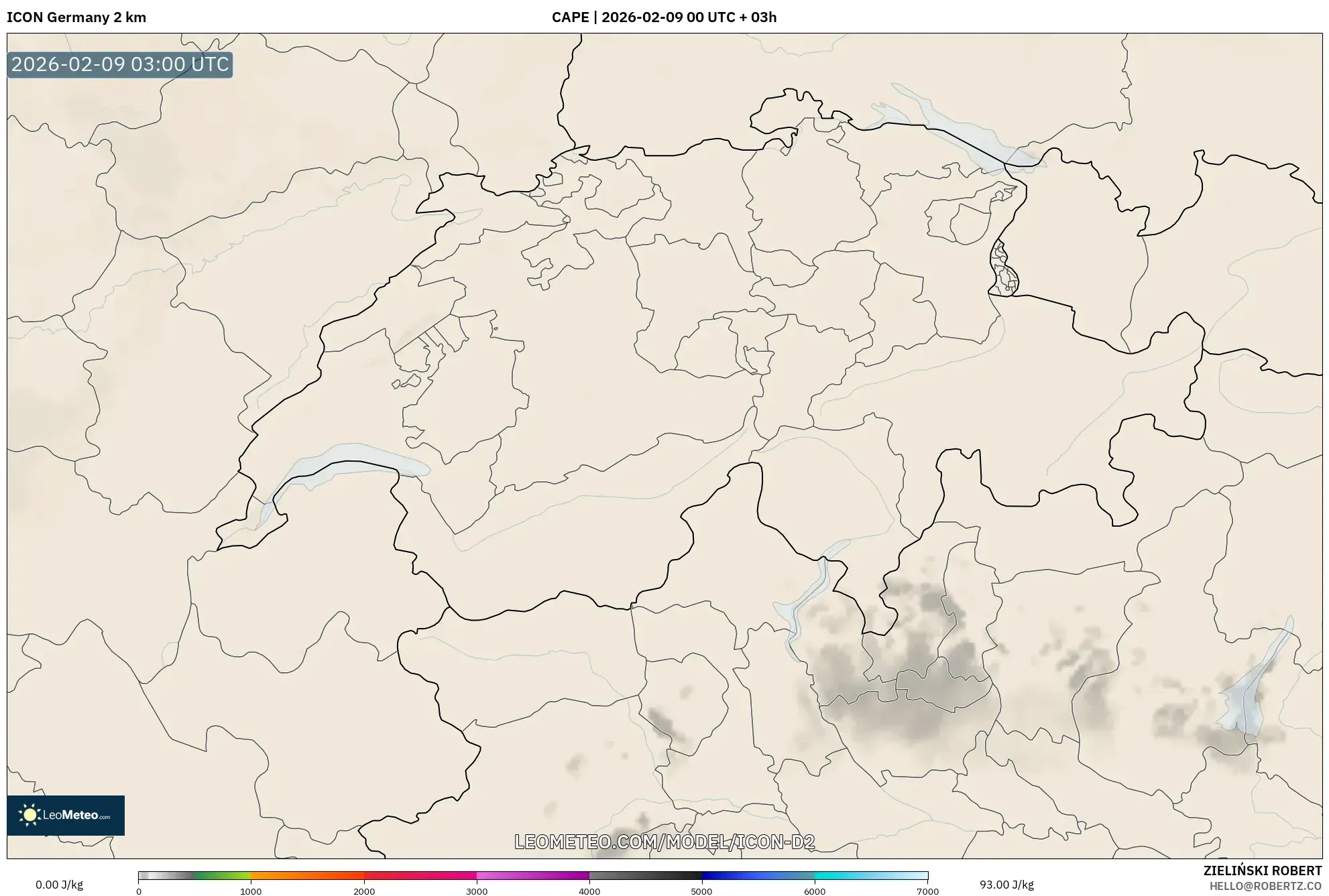ICON Jerman 2 km model - Switzerland, CAPE