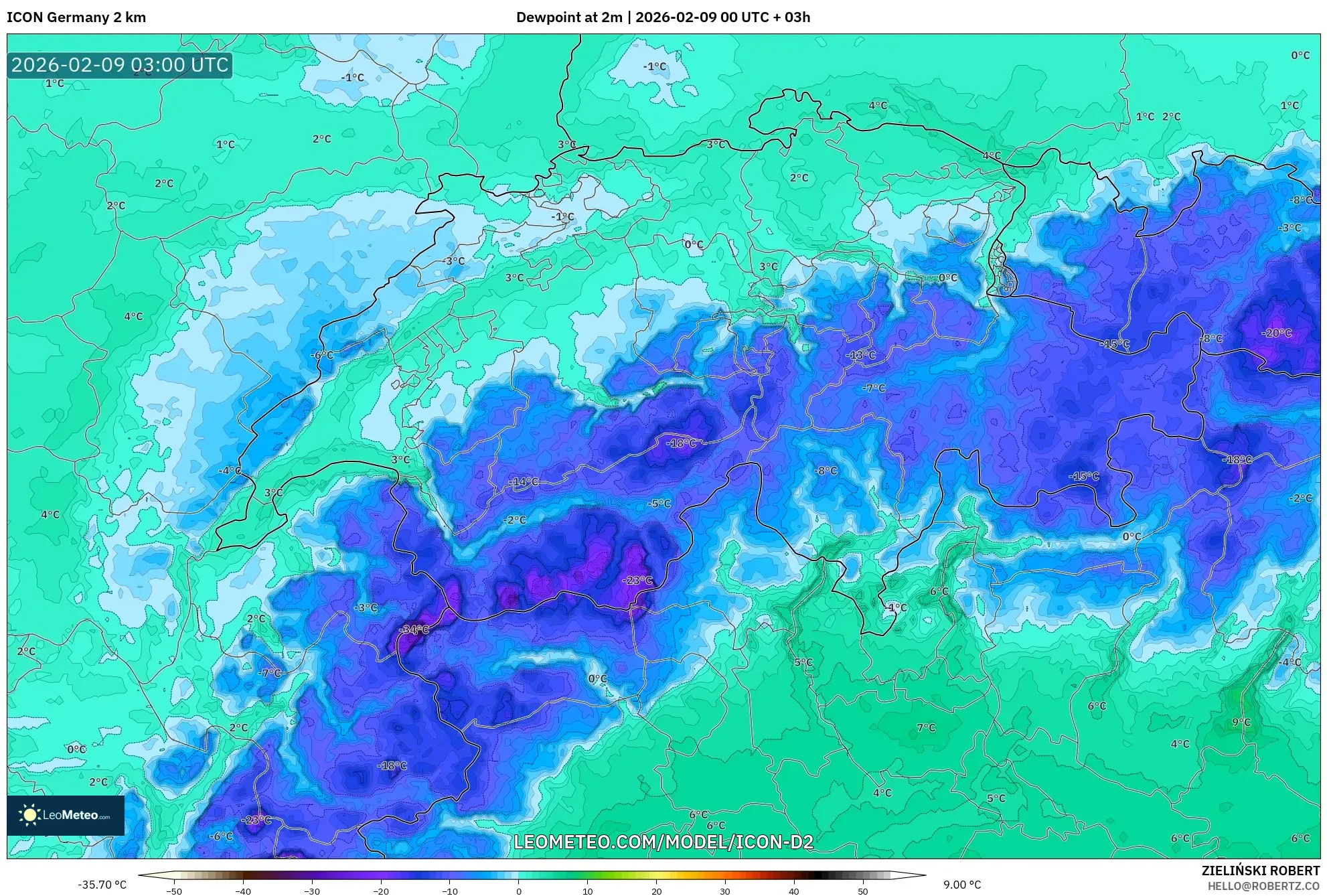 ICON Jerman 2 km model - Switzerland, Takat Embun 2 m