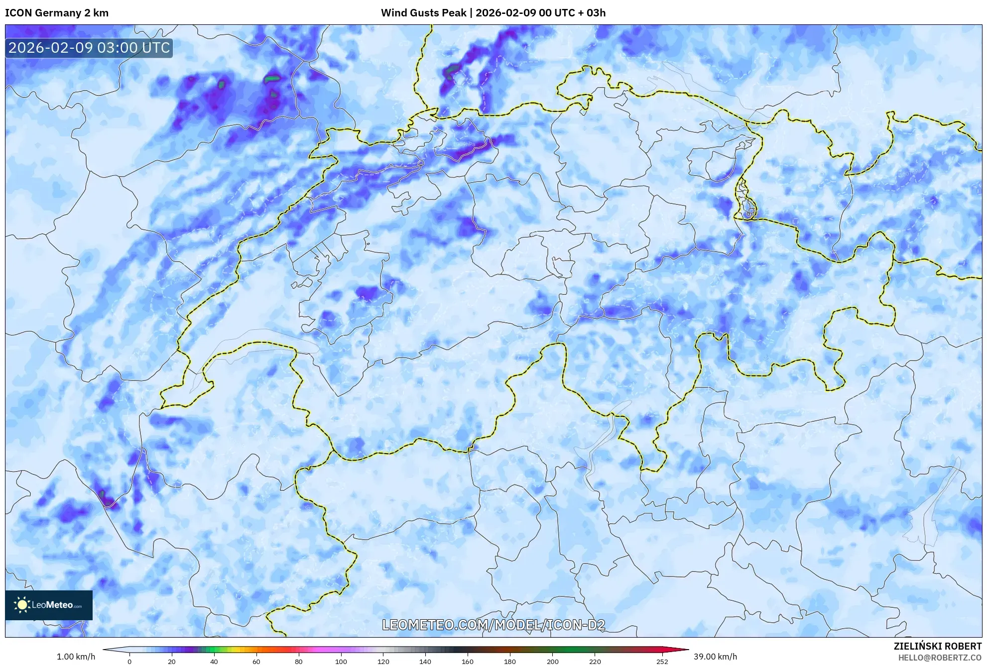 ICON Jerman 2 km model - Switzerland, Hembusan Tertinggi