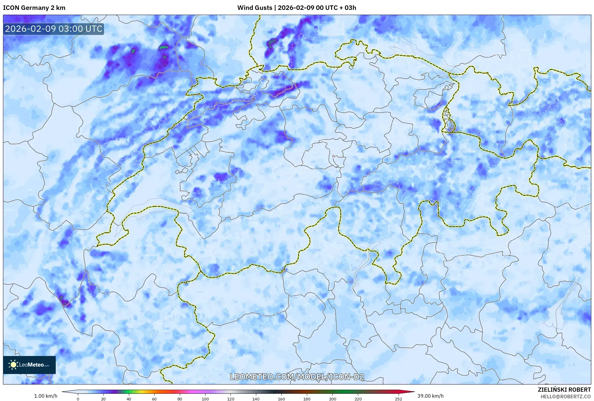 ICON Jerman 2 km model - Switzerland, Hembusan Angin