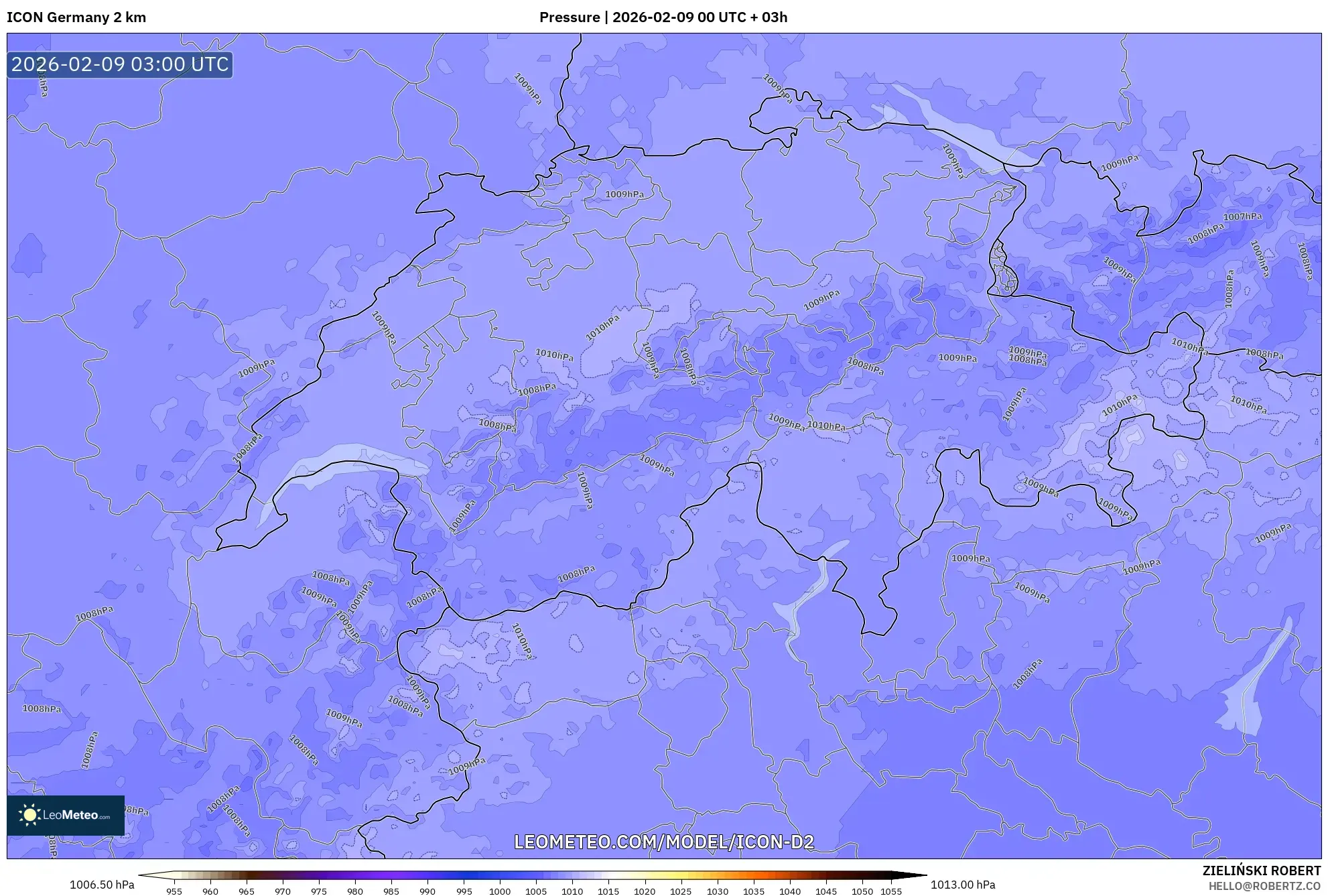 ICON Jerman 2 km model - Switzerland, Tekanan