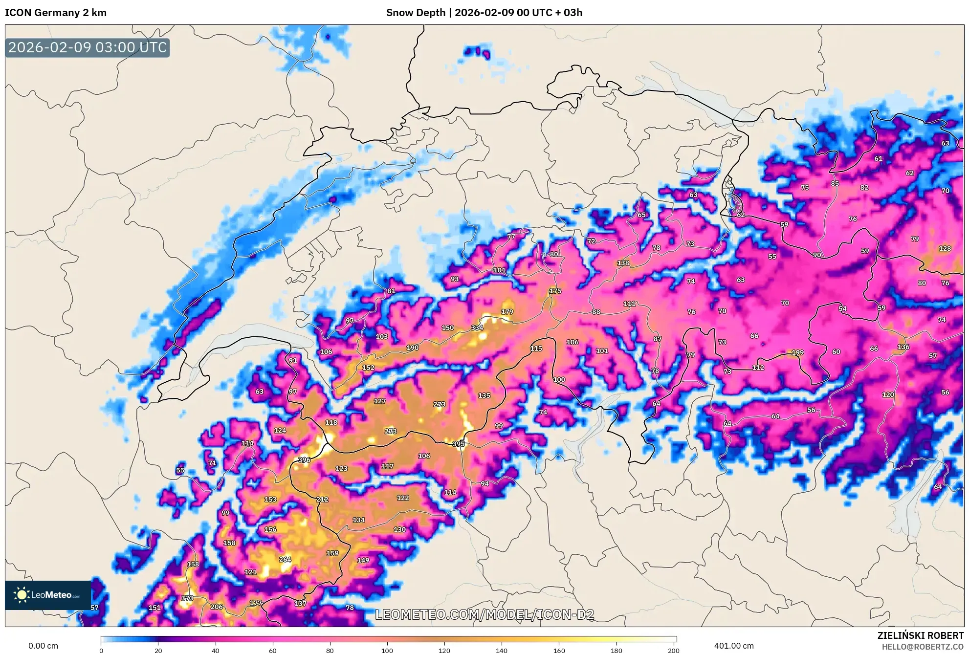 ICON Jerman 2 km model - Switzerland, Ketebalan Salji