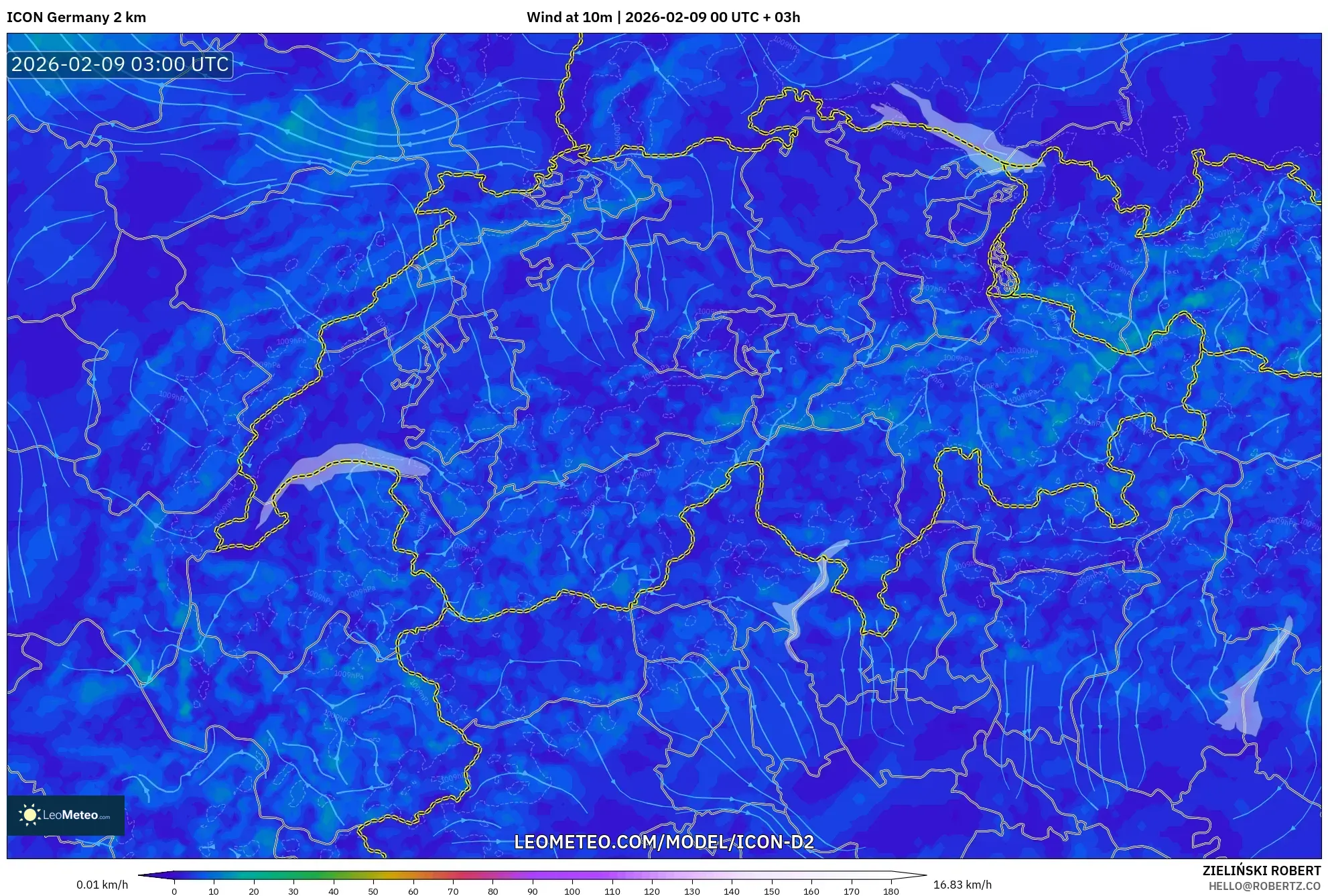 ICON Jerman 2 km model - Switzerland, Angin 10 m