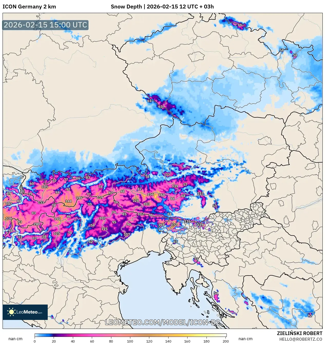 ICON Germany 2 km model - Austria, Snow Depth