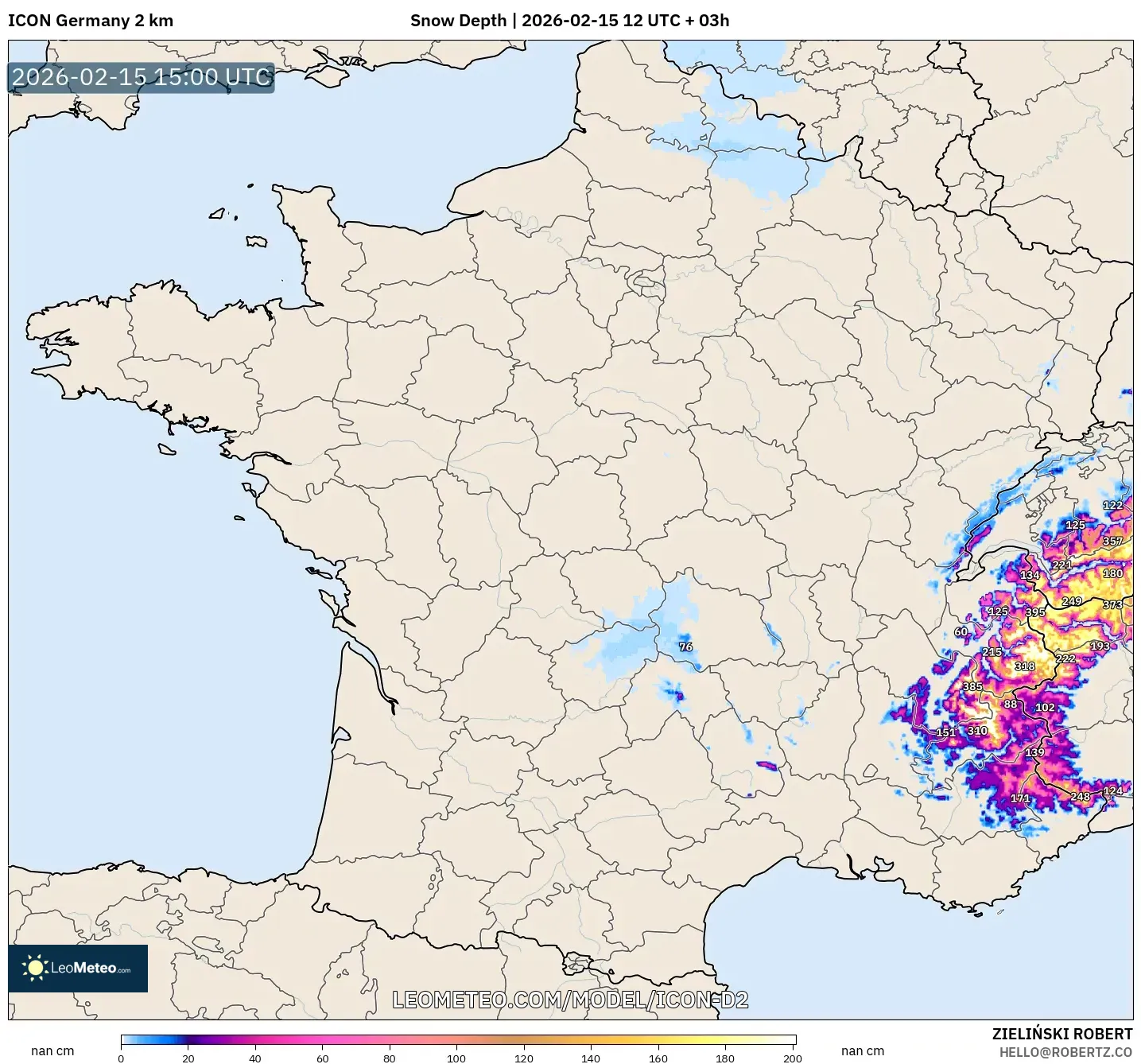 ICON Germany 2 km model - France, Snow Depth