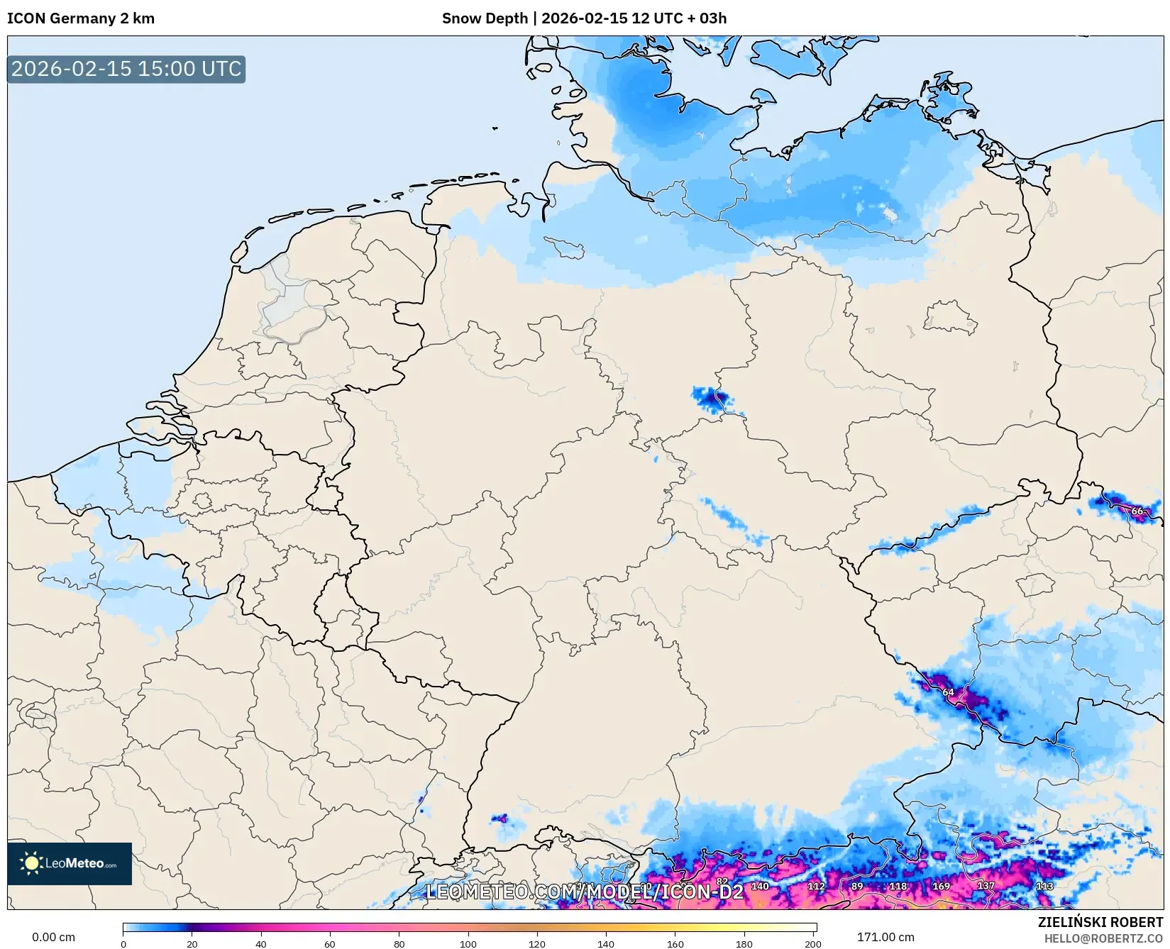 ICON Germany 2 km model - Germany, Snow Depth