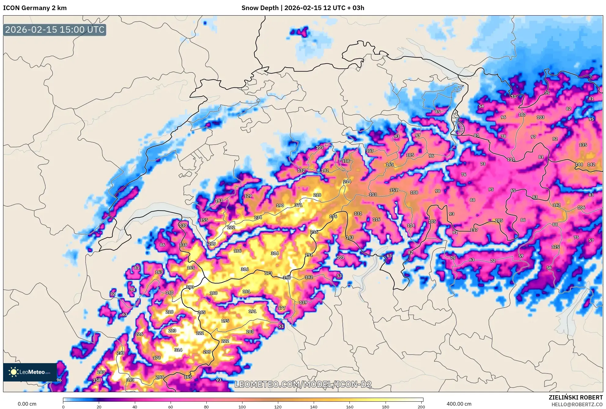 ICON Germany 2 km model - Switzerland, Snow Depth