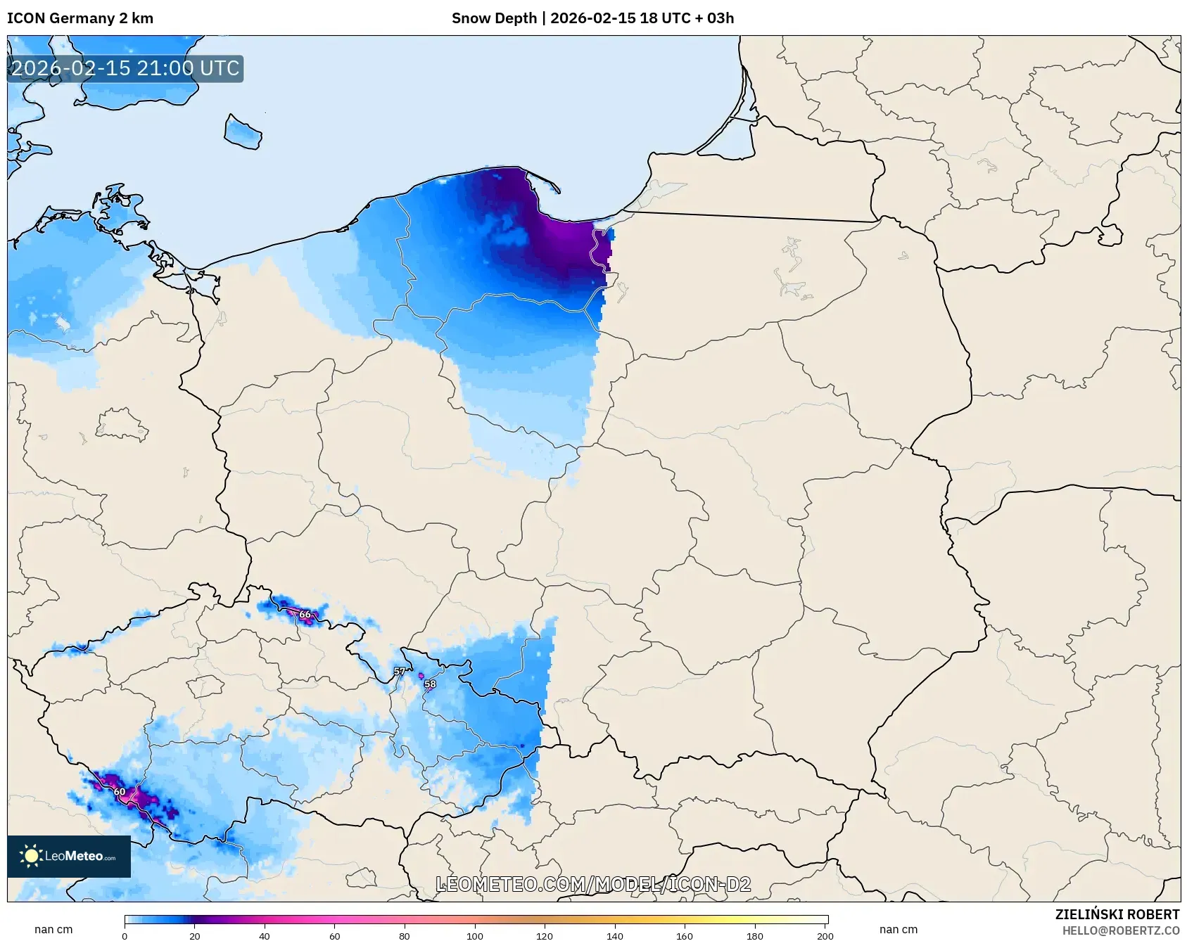 ICON Germany 2 km model - Poland, Snow Depth