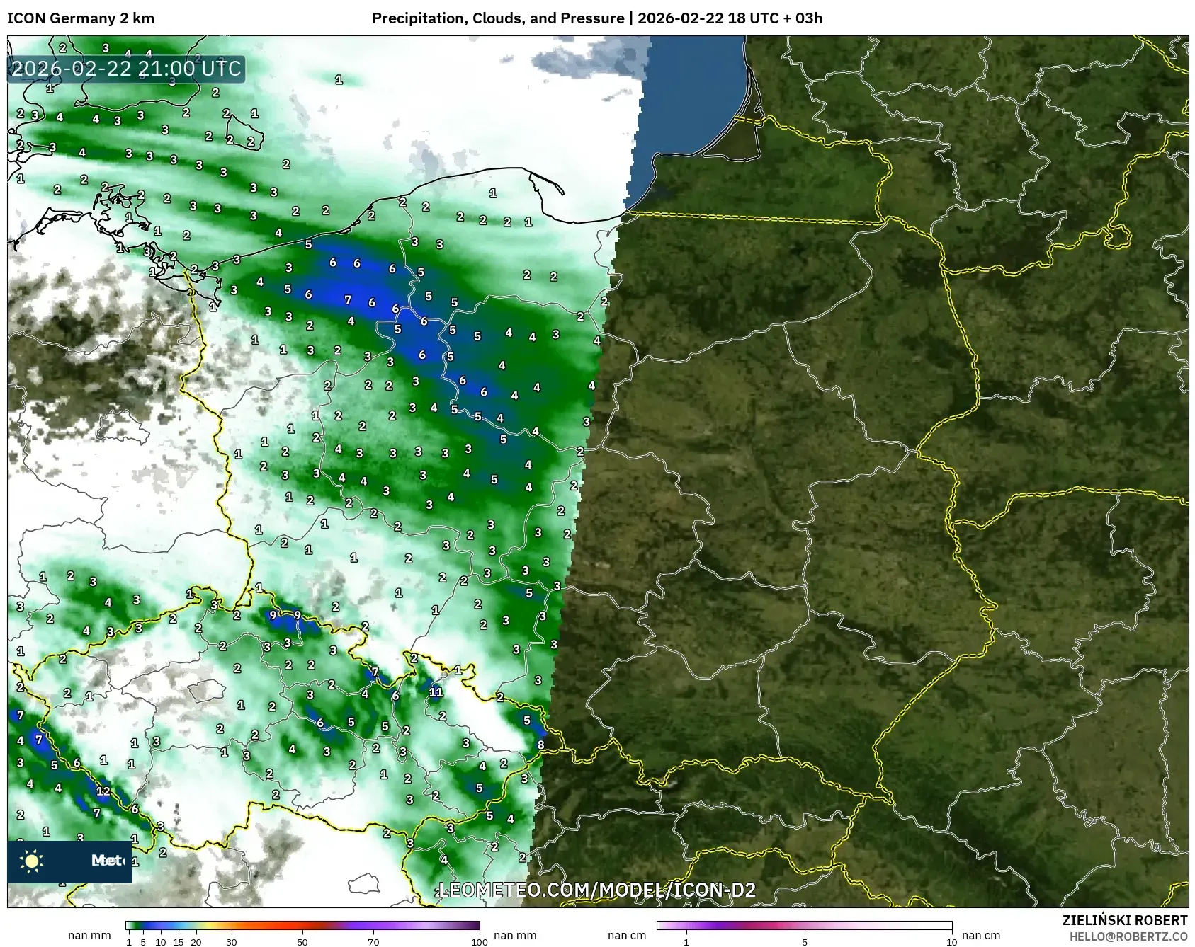 ICON ألمانيا 2 كم model - بولندا, الهطول والغيوم والضغط