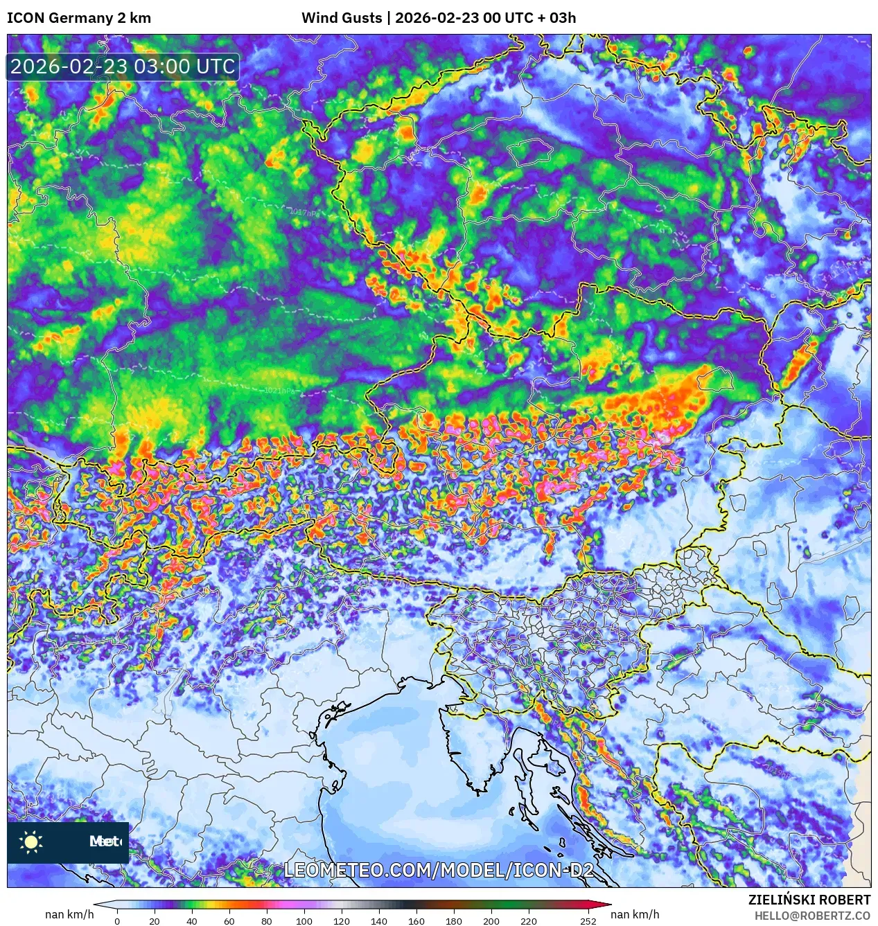 ICON ألمانيا 2 كم model - النمسا, هبات الرياح