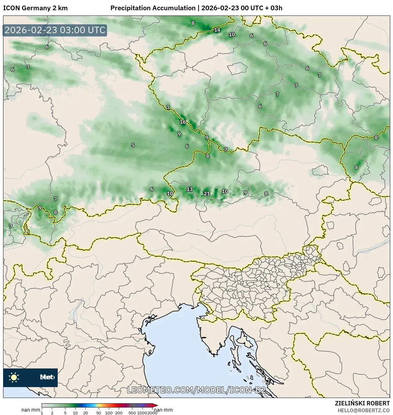 ICON ألمانيا 2 كم model - النمسا, تراكم الهطول