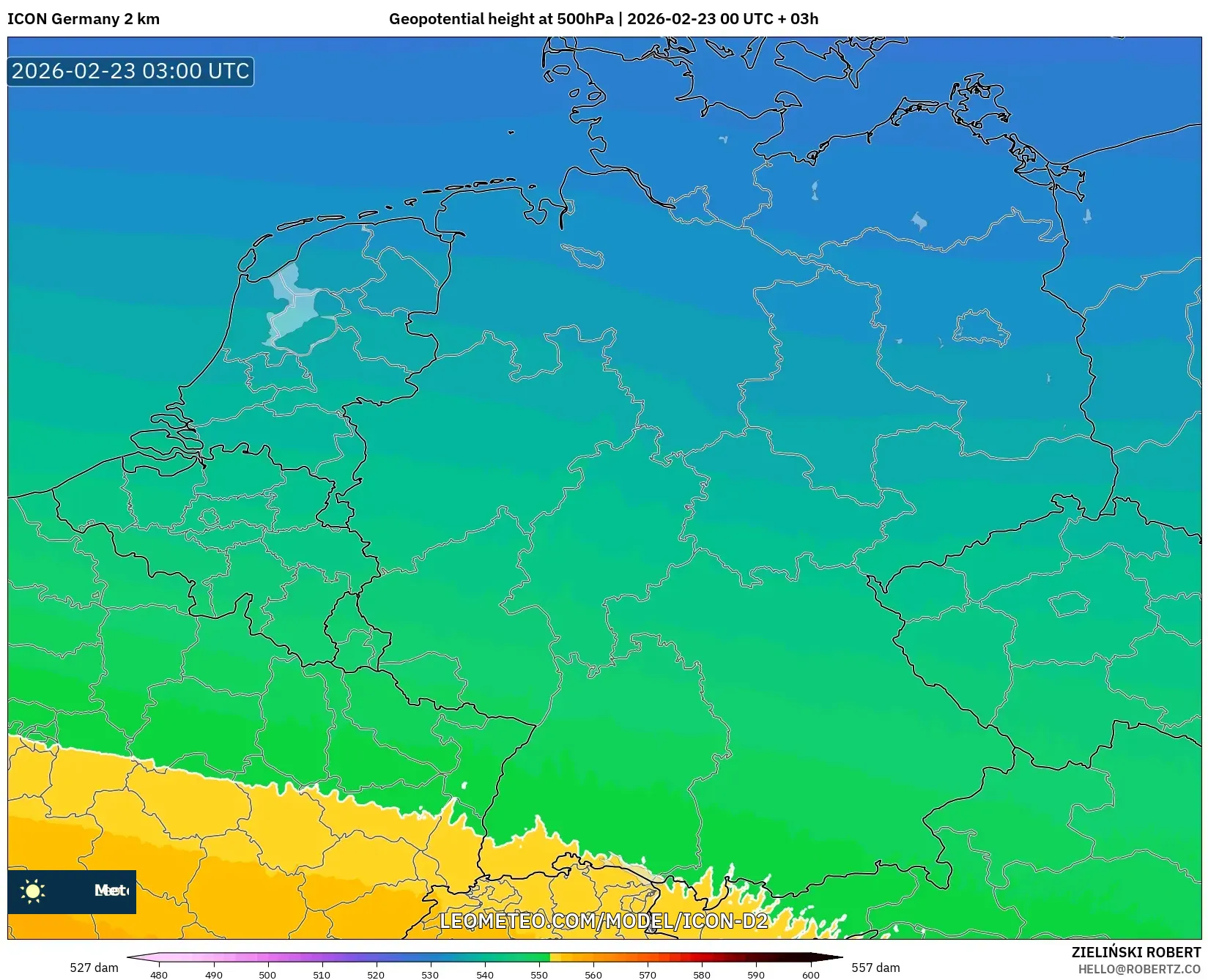 ICON ألمانيا 2 كم model - ألمانيا, الارتفاع الجهدي عند 500 هكتوباسكال