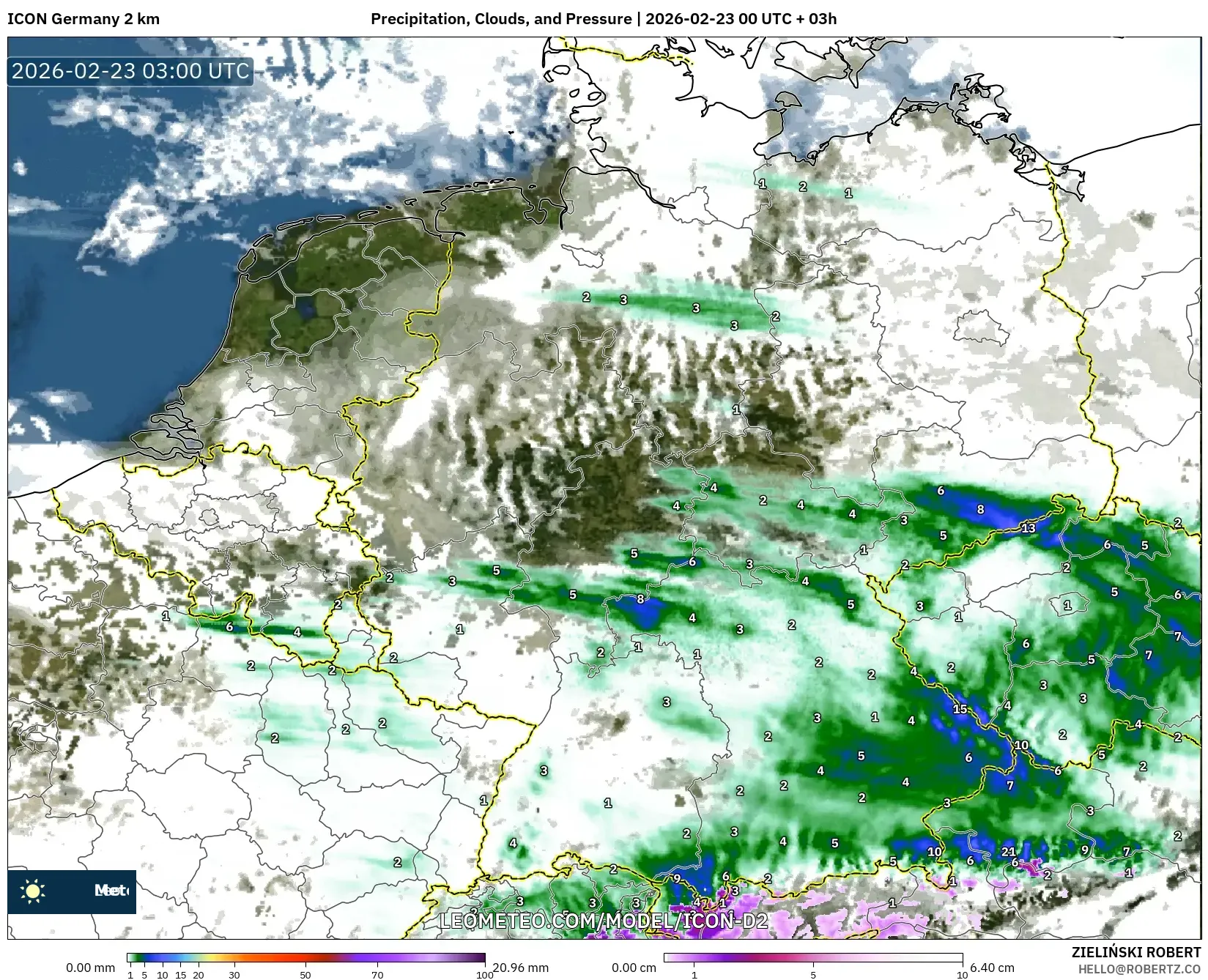 ICON ألمانيا 2 كم model - ألمانيا, الهطول والغيوم والضغط