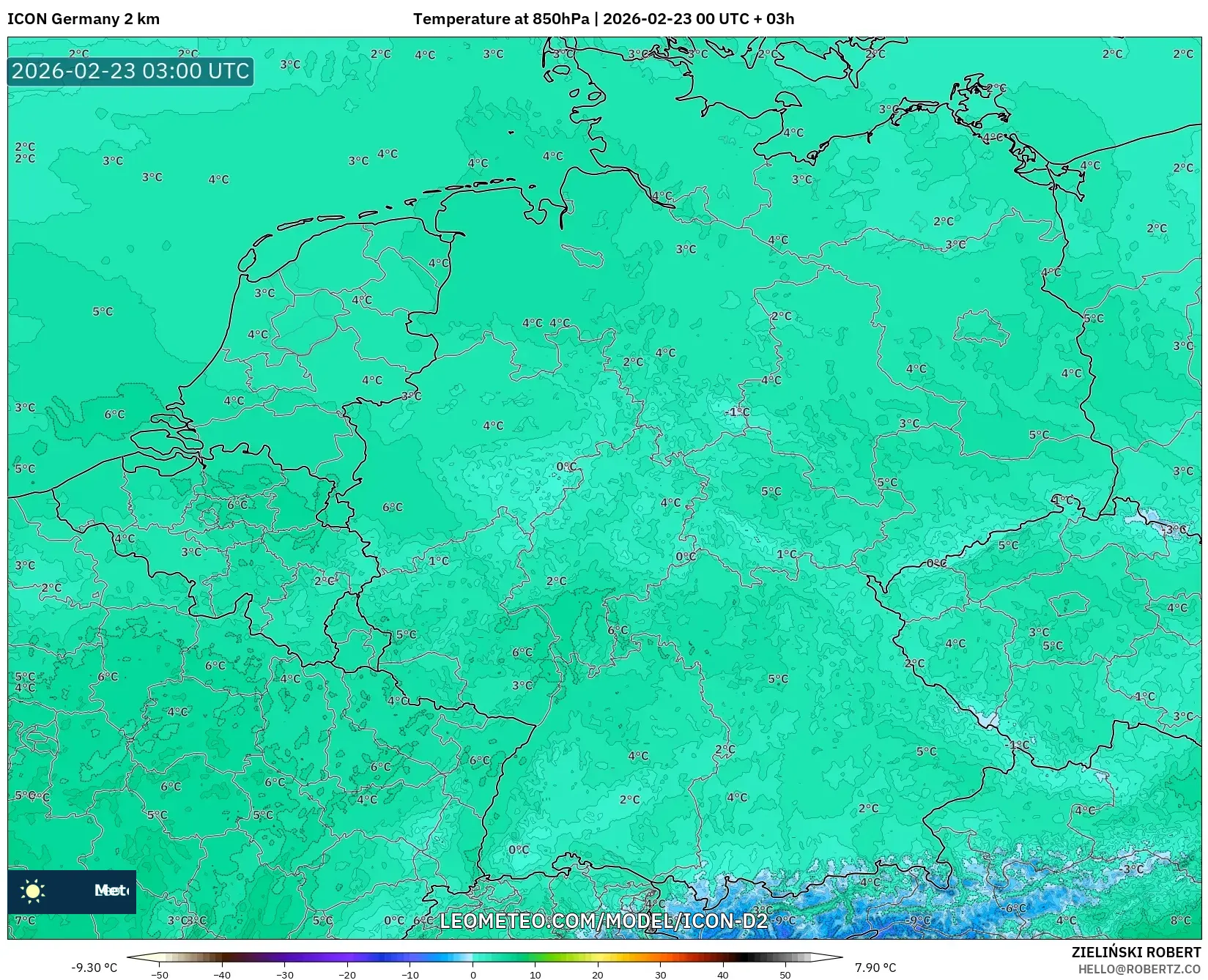 ICON ألمانيا 2 كم model - ألمانيا, درجة الحرارة 850 hPa