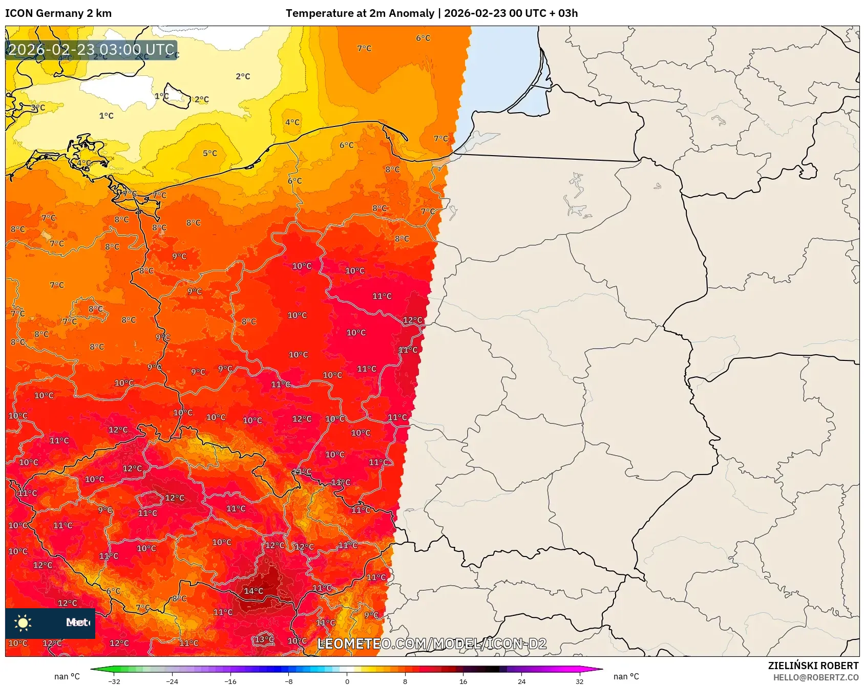 ICON ألمانيا 2 كم model - بولندا, انحراف درجة الحرارة 2 م