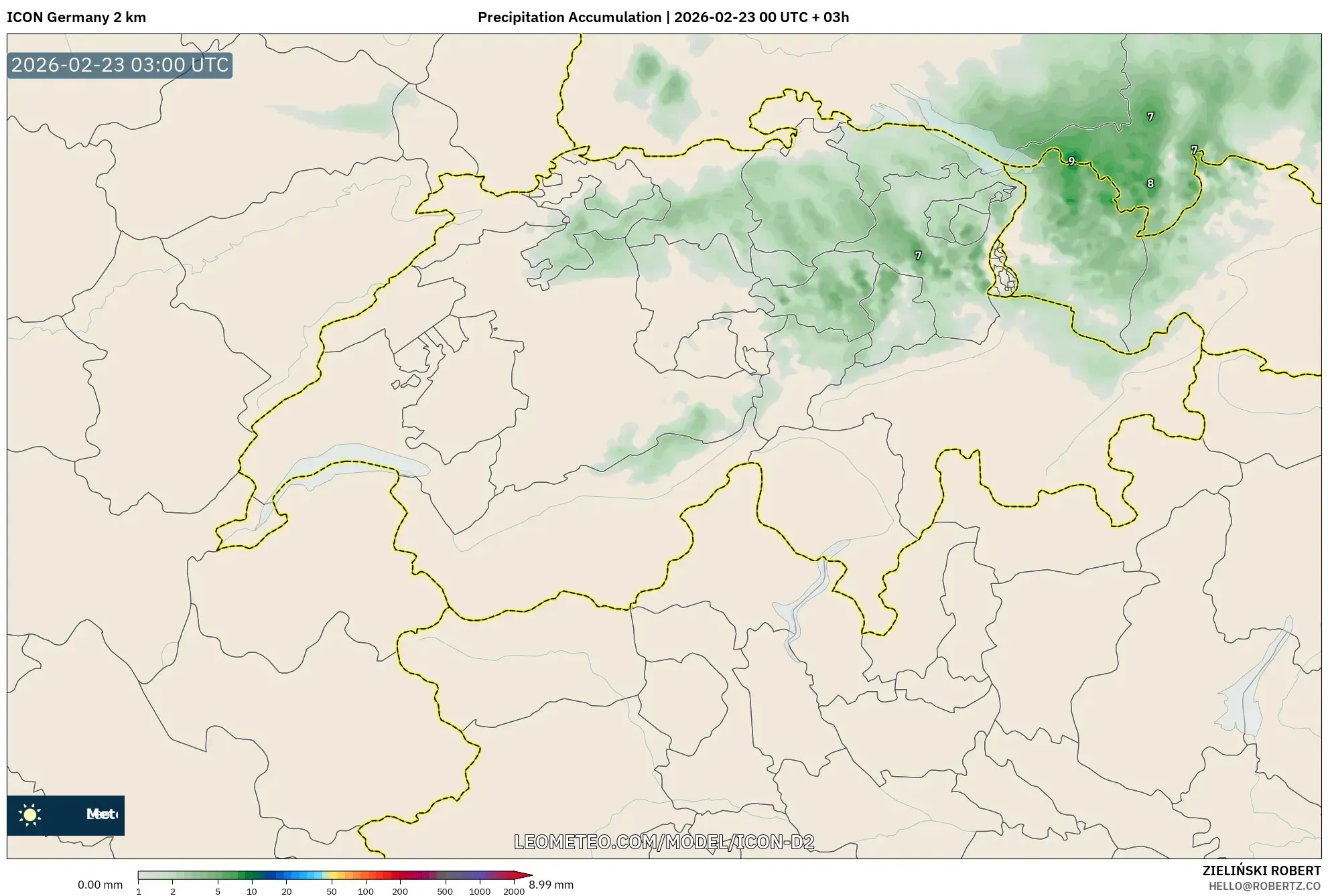 ICON ألمانيا 2 كم model - سويسرا, تراكم الهطول