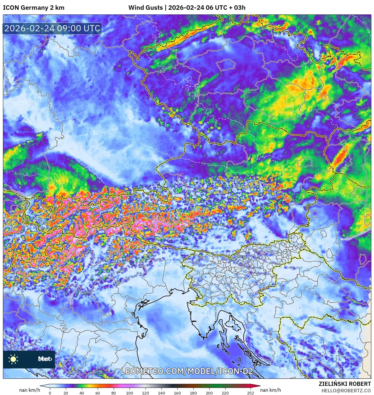 ICON Germany 2 km model - Austria, Wind Gusts