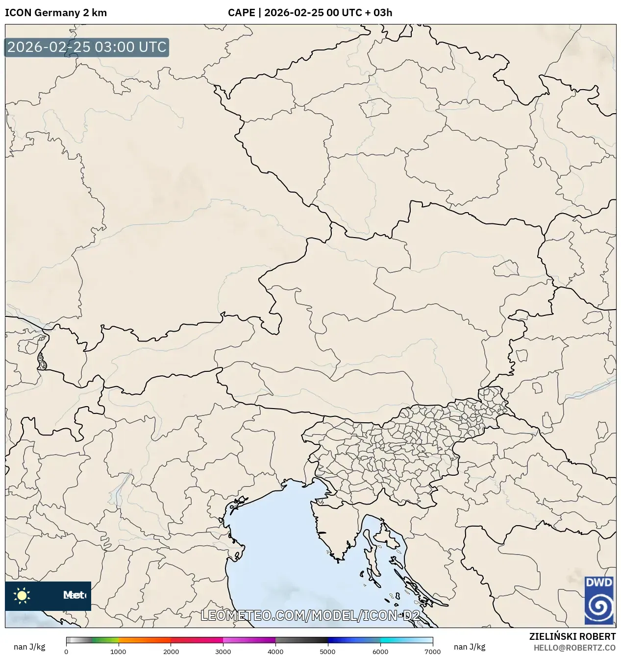 ICON Germany 2 km model - Austria, CAPE