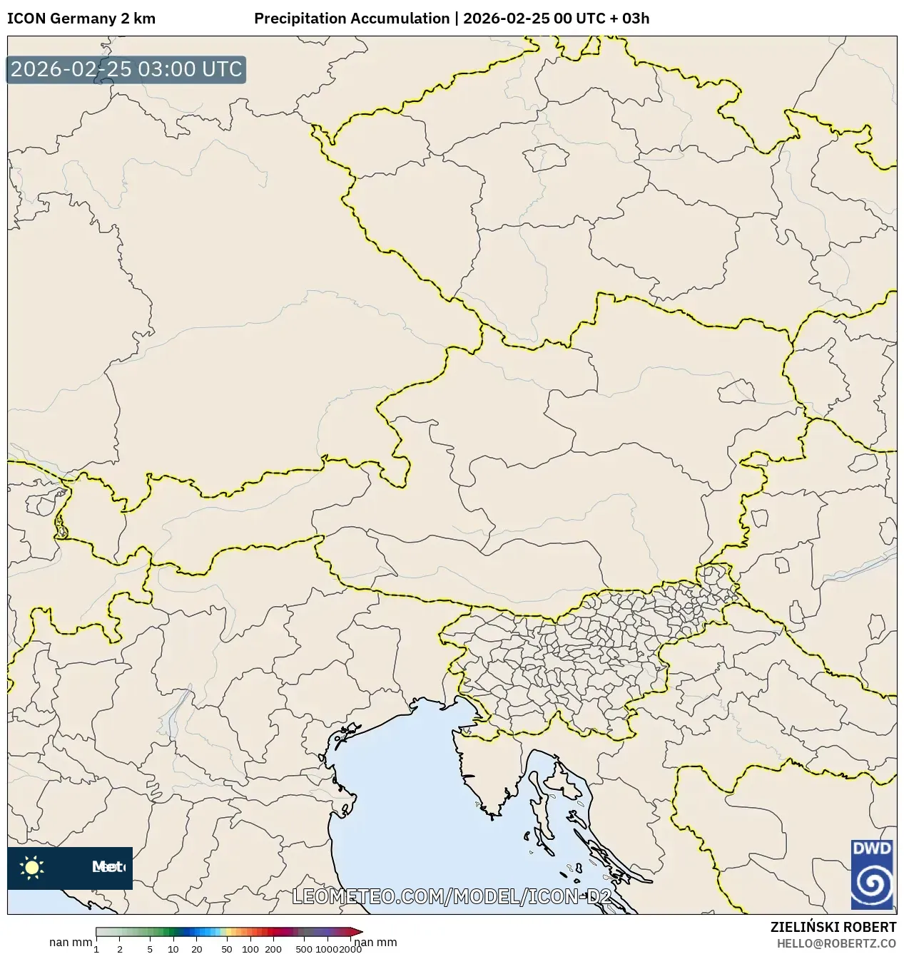 ICON Germany 2 km model - Austria, Precipitation Accumulation
