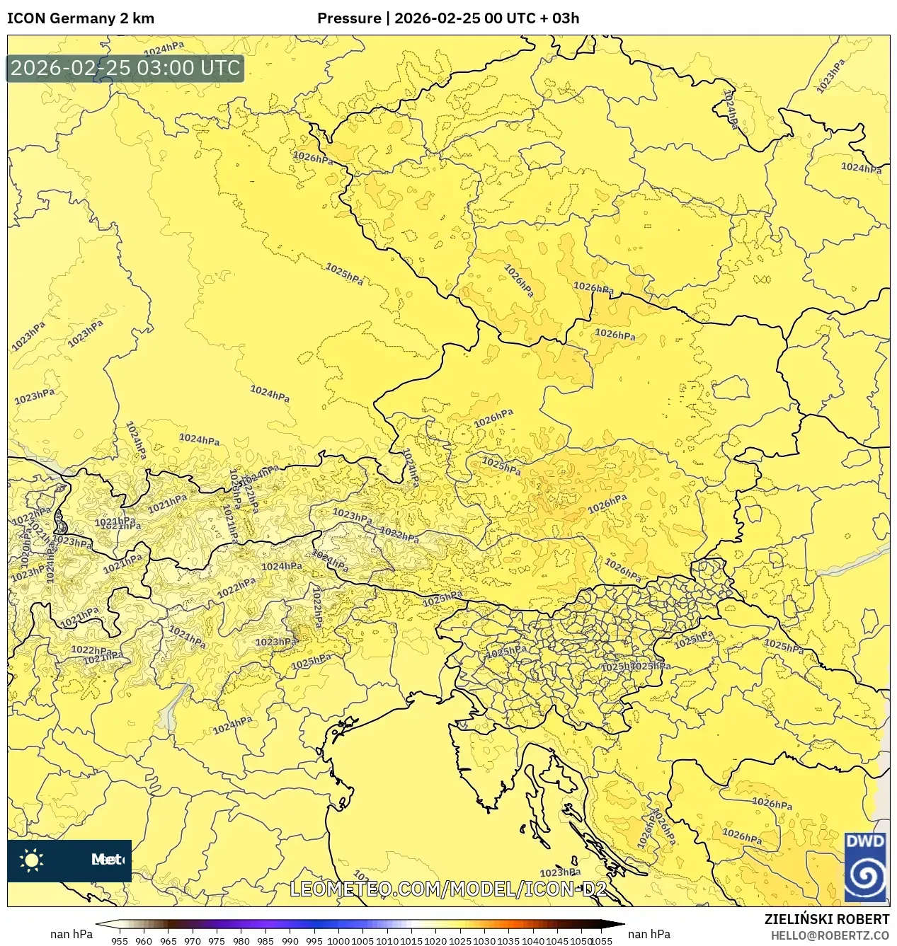 ICON Germany 2 km model - Austria, Pressure