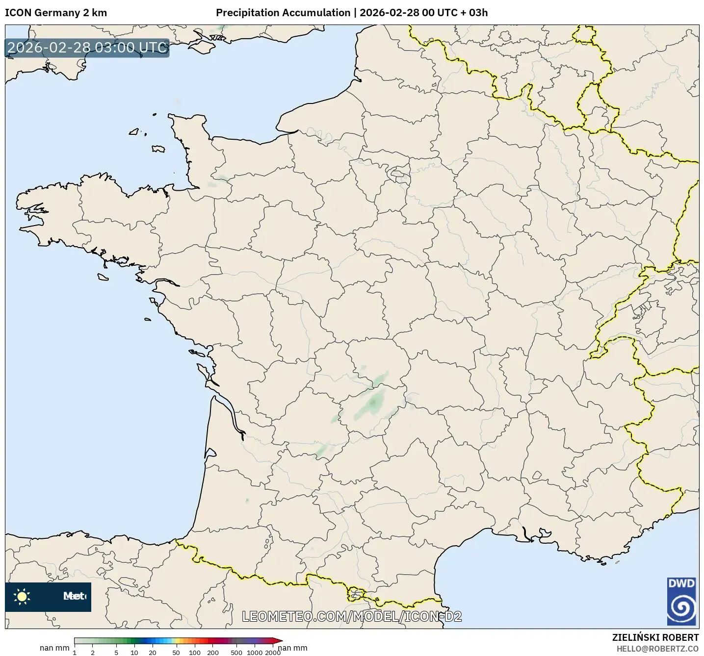 ICON Germany 2 km model - France, Precipitation Accumulation
