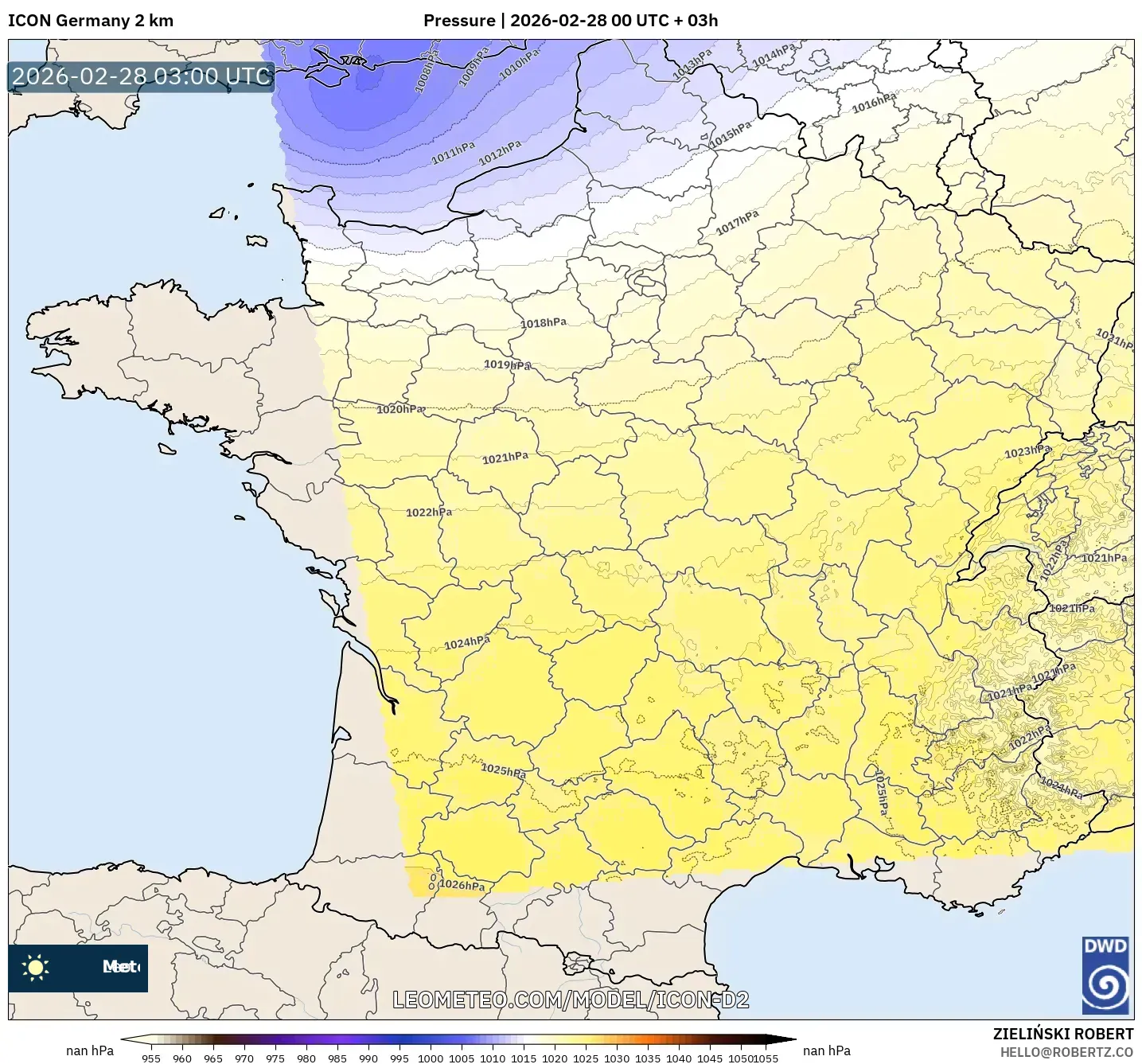 ICON Germany 2 km model - France, Pressure