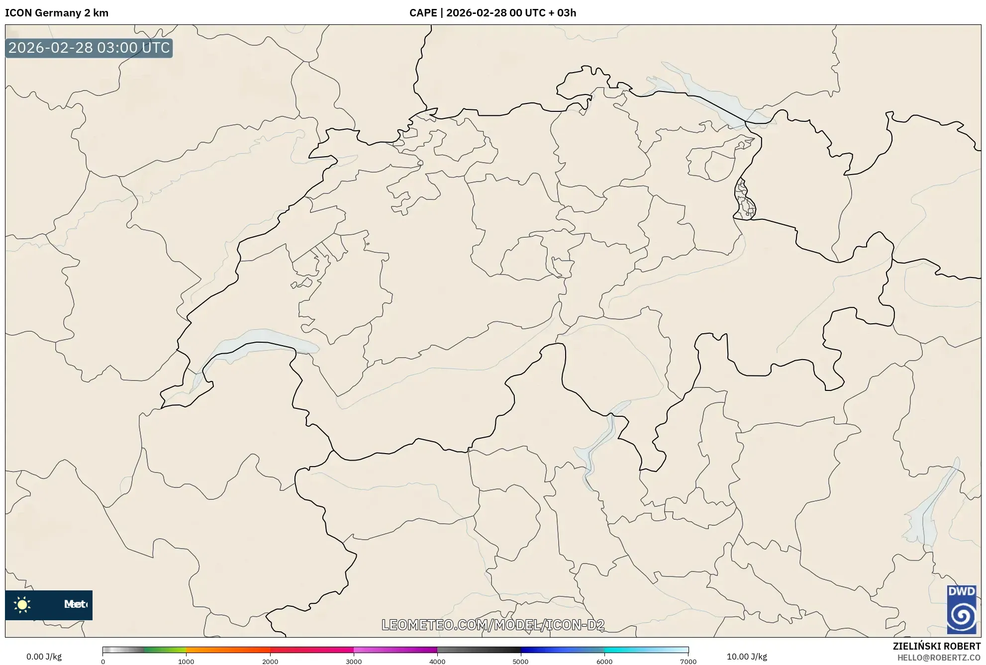 ICON Germany 2 km model - Switzerland, CAPE
