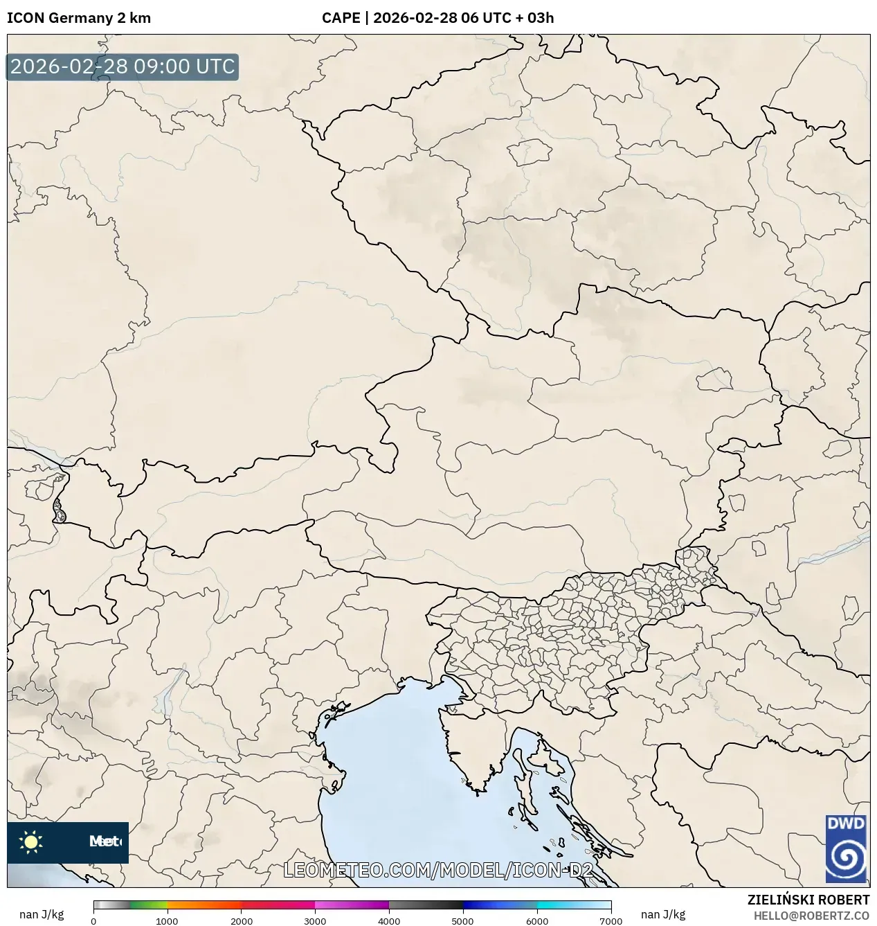 ICON Germany 2 km model - Austria, CAPE