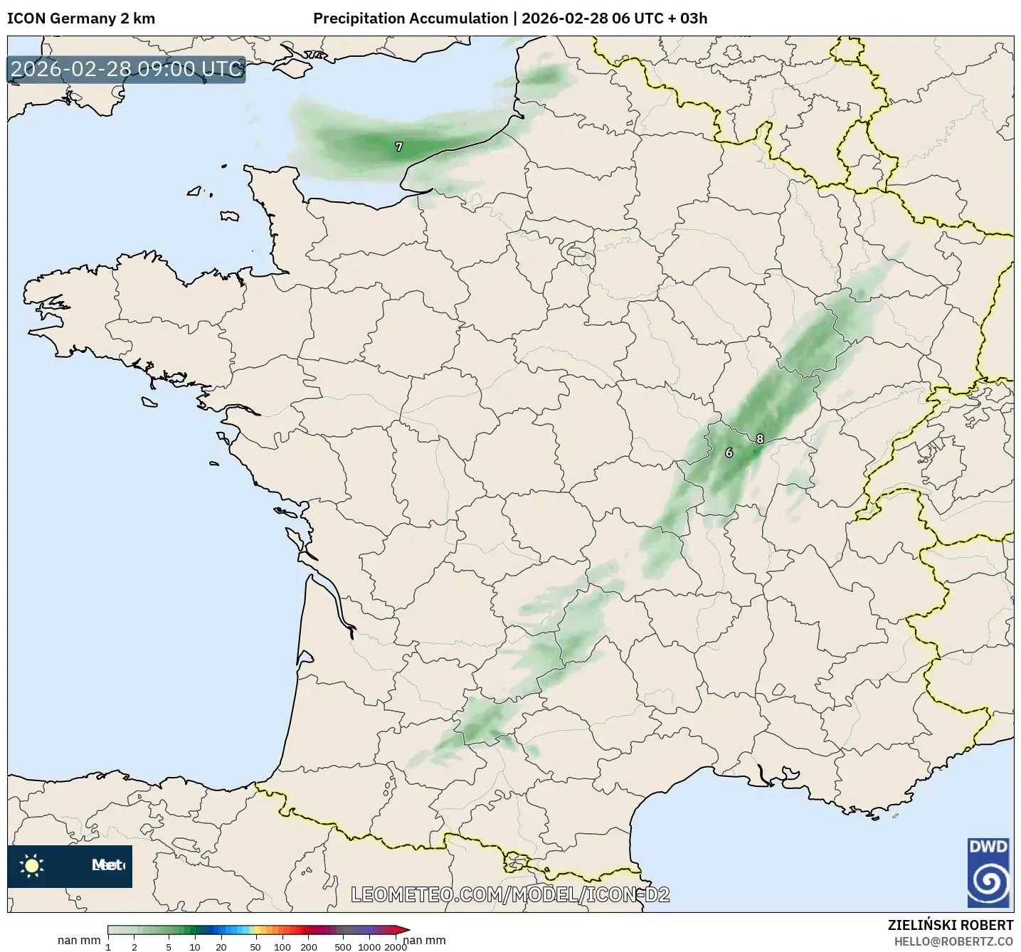 ICON Germany 2 km model - France, Precipitation Accumulation