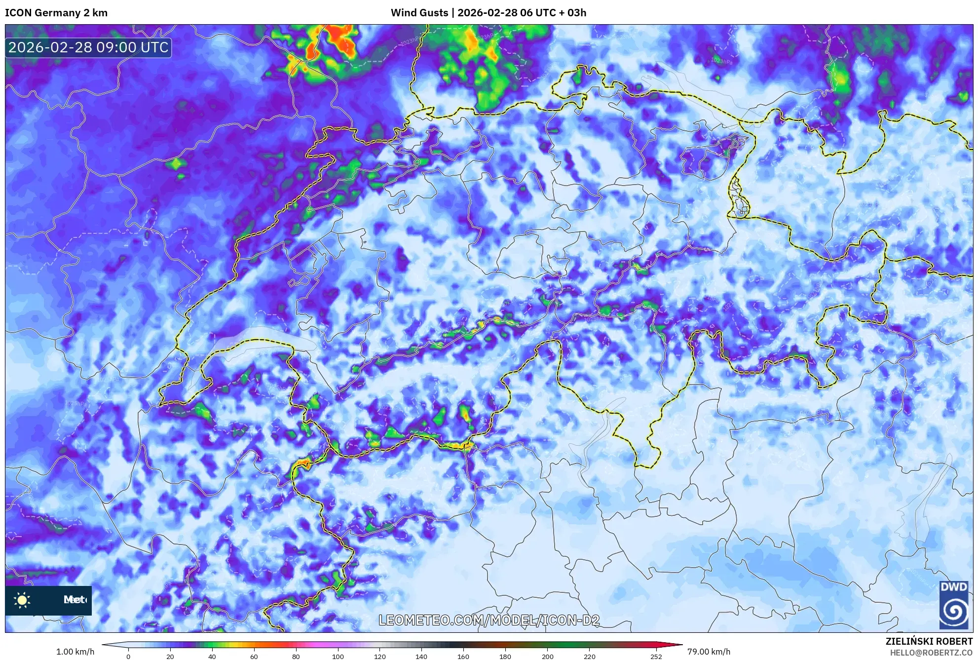 ICON Germany 2 km model - Switzerland, Wind Gusts