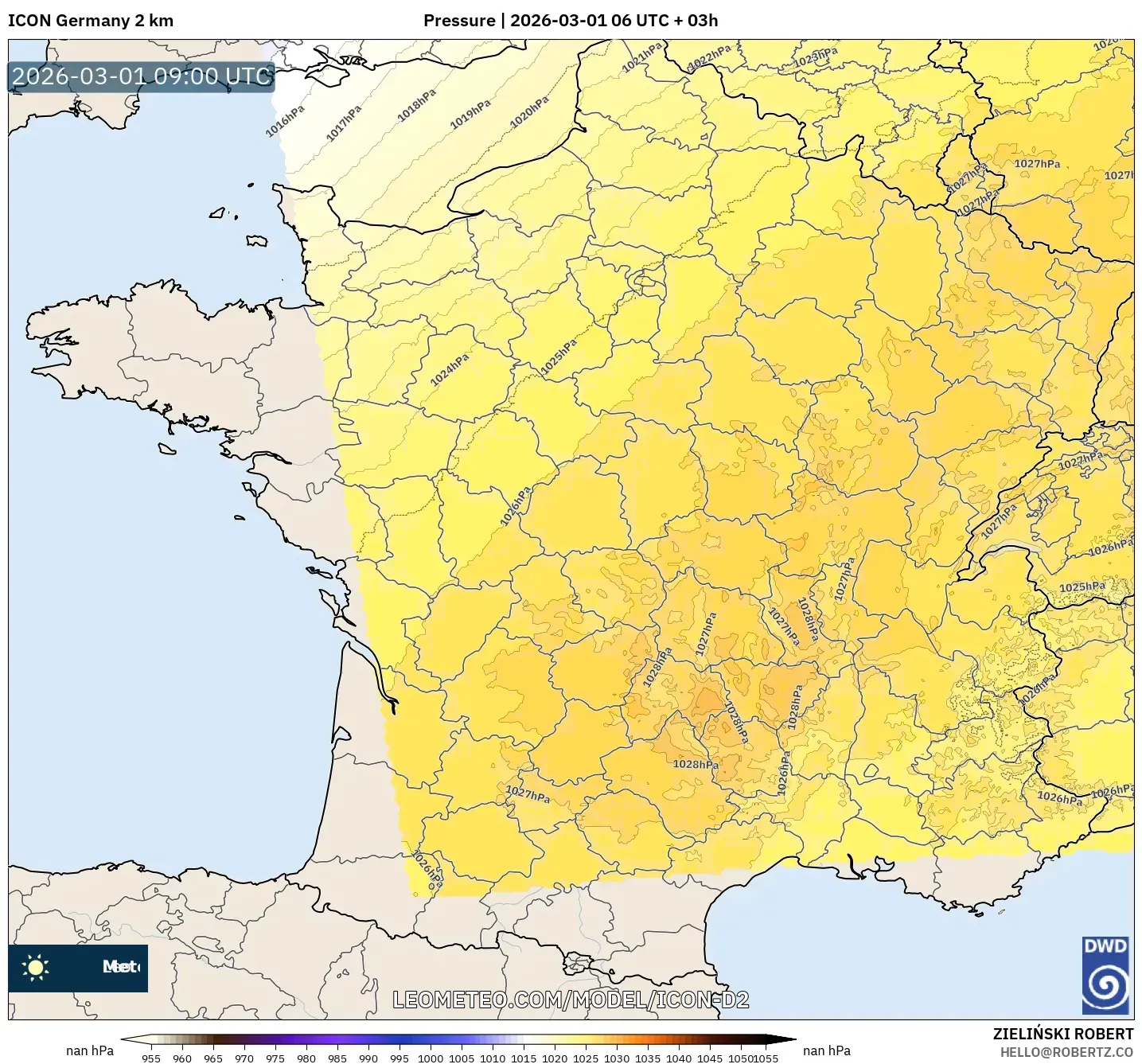 ICON Germany 2 km model - France, Pressure