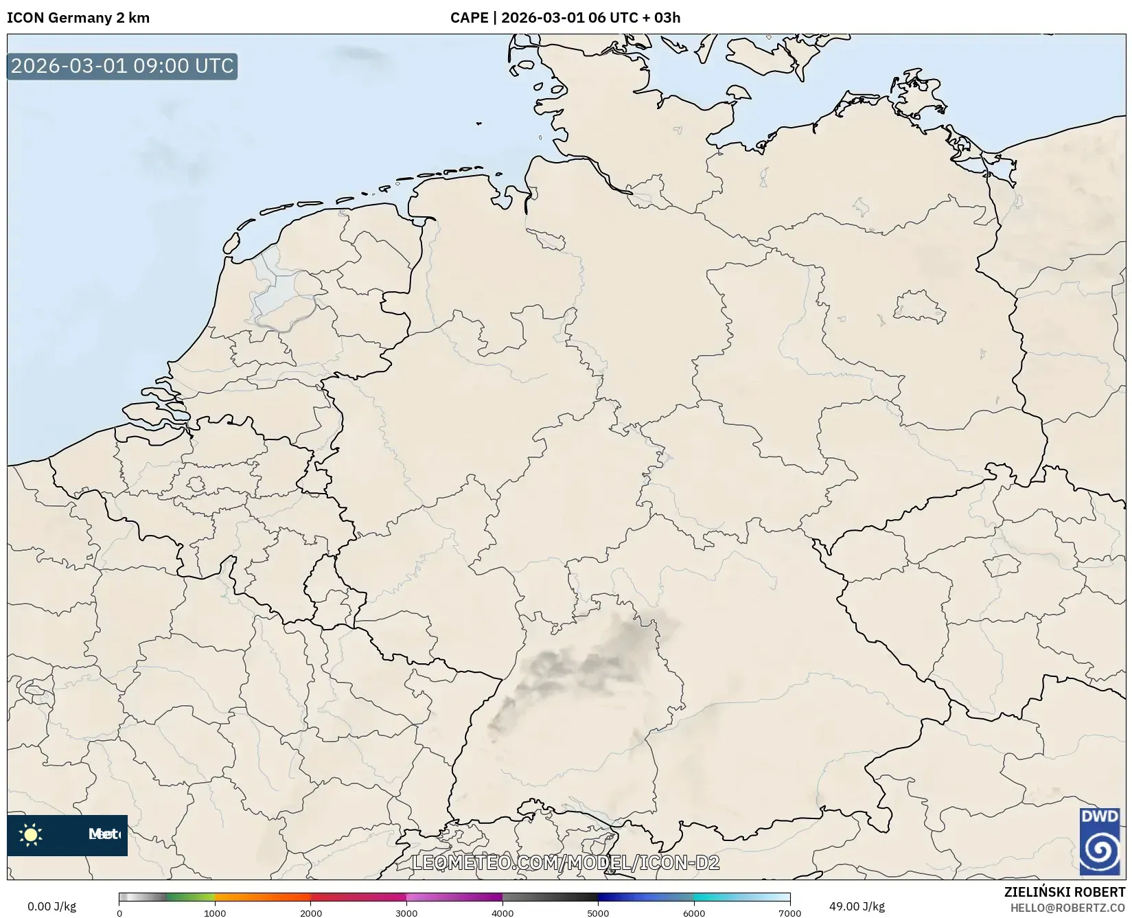 ICON Germany 2 km model - Germany, CAPE