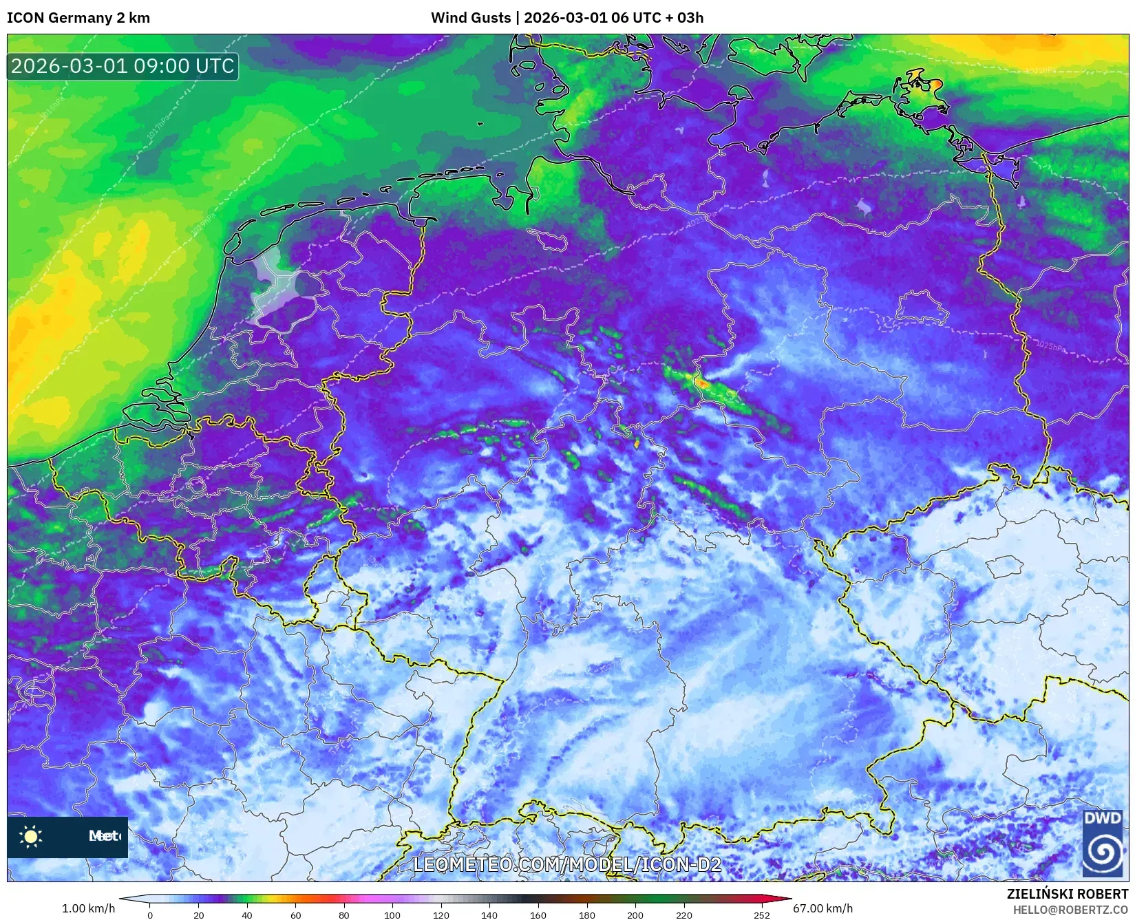 ICON Germany 2 km model - Germany, Wind Gusts