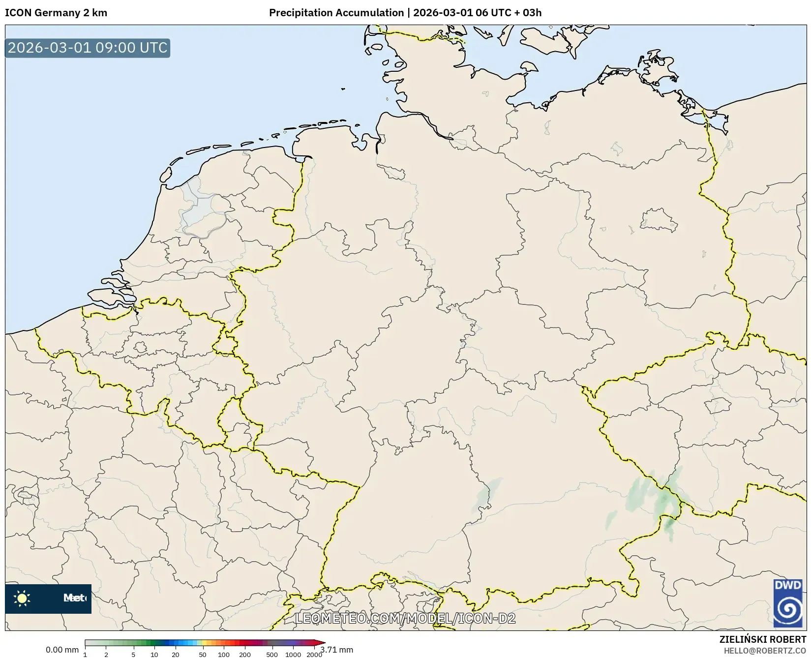 ICON Germany 2 km model - Germany, Precipitation Accumulation