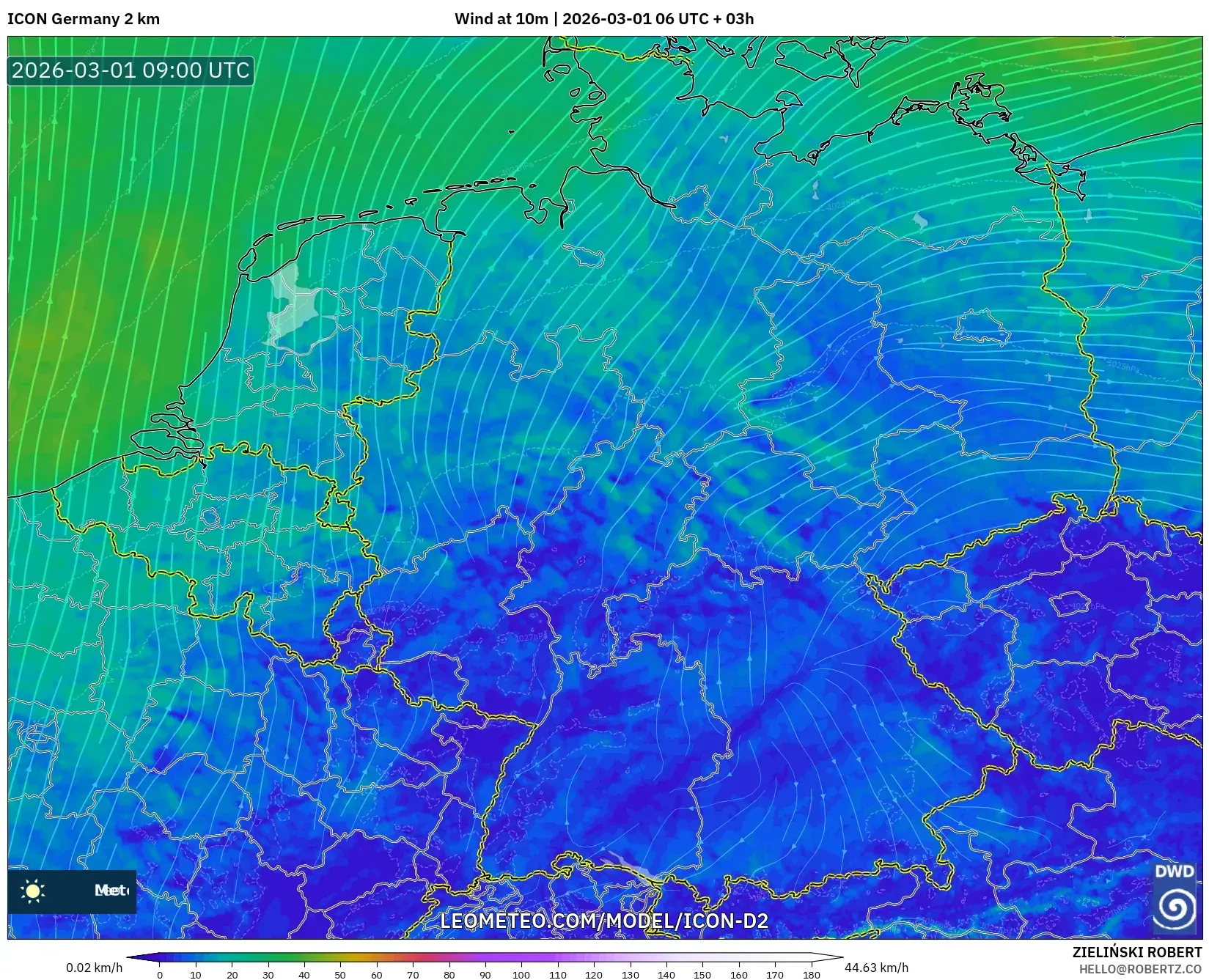 ICON Germany 2 km model - Germany, Wind at 10m