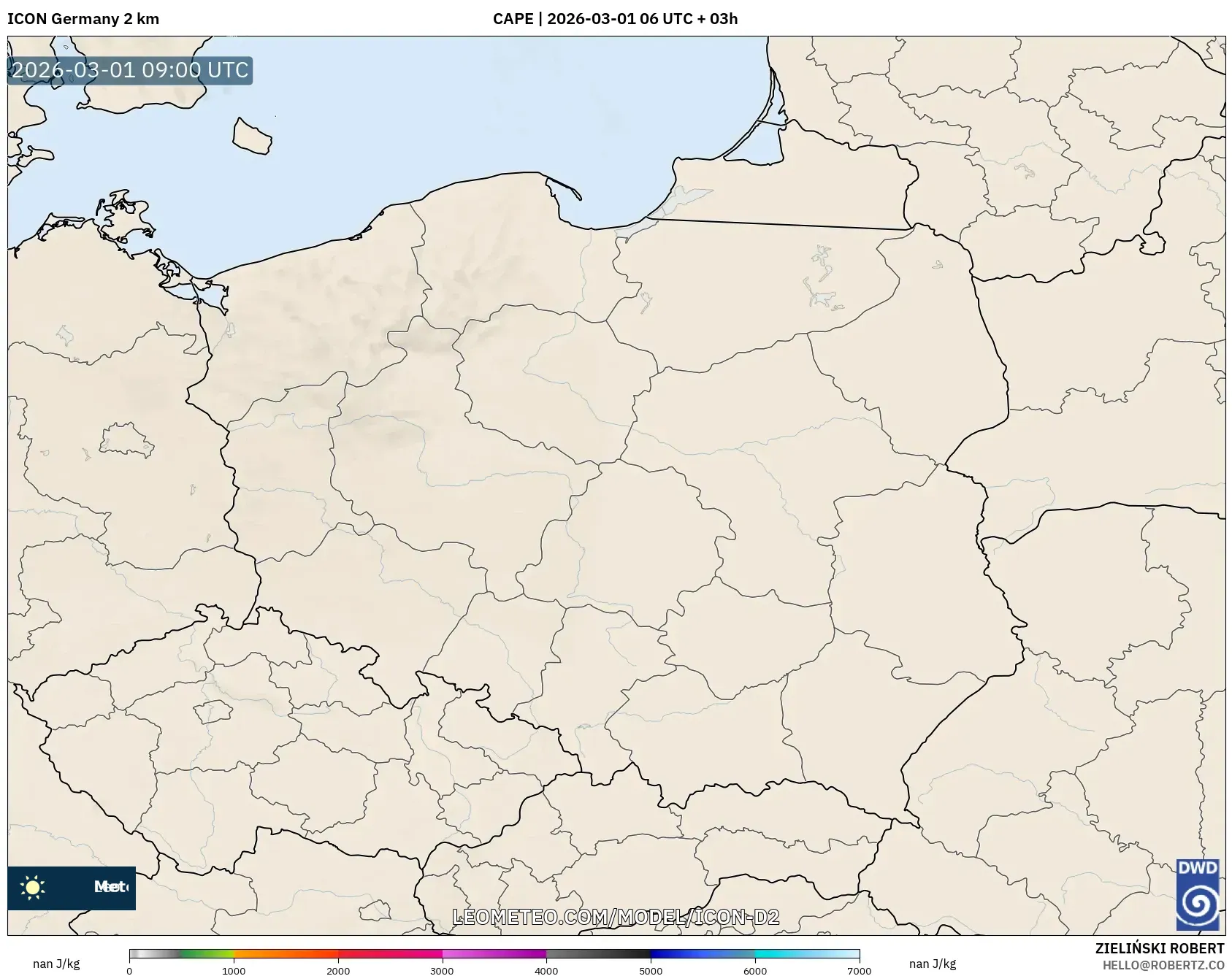 ICON Germany 2 km model - Poland, CAPE