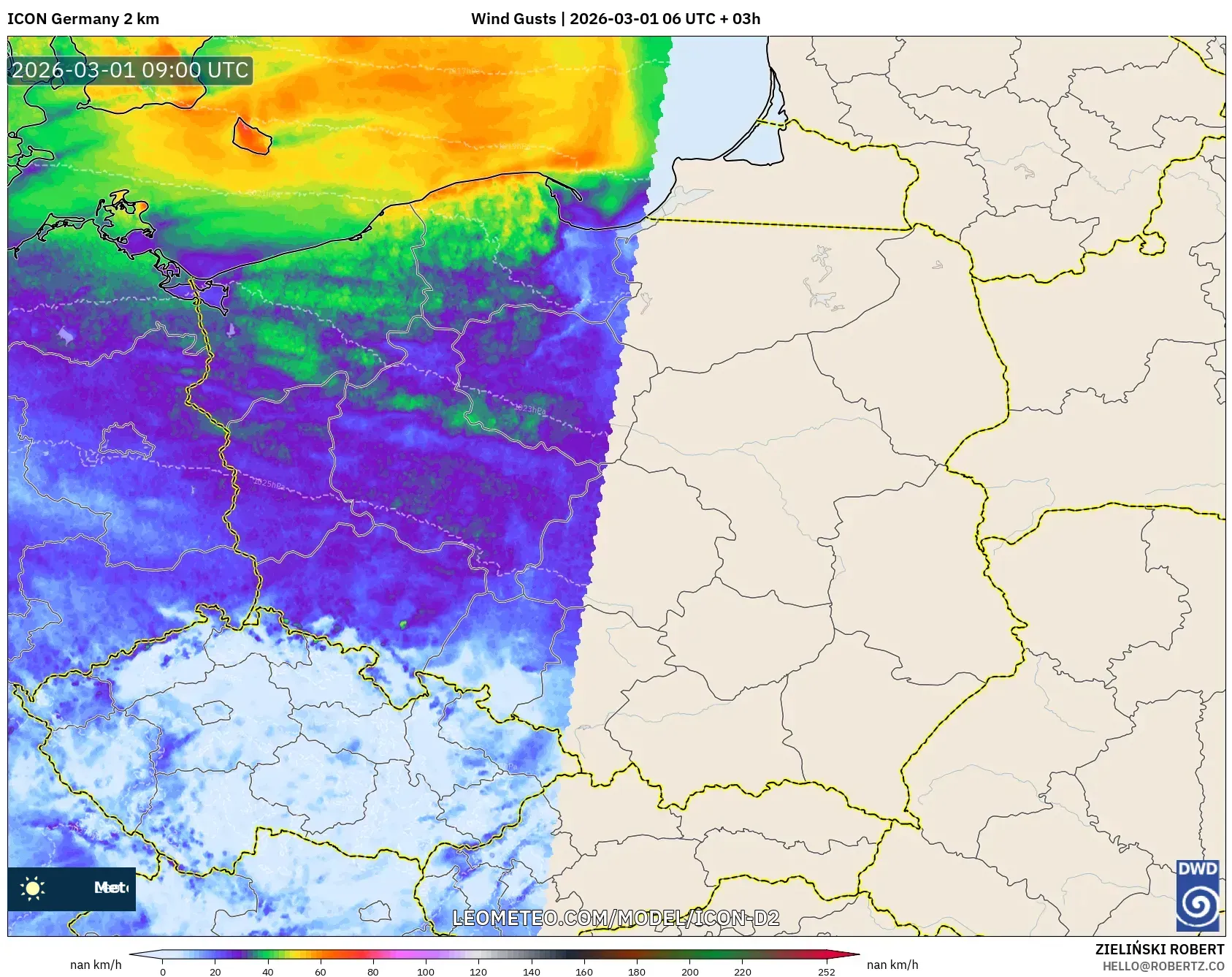 ICON Germany 2 km model - Poland, Wind Gusts