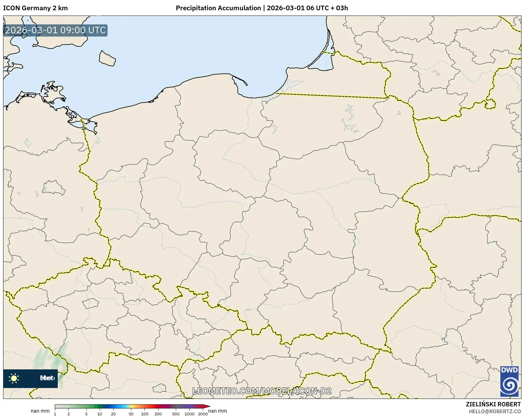 ICON Germany 2 km model - Poland, Precipitation Accumulation