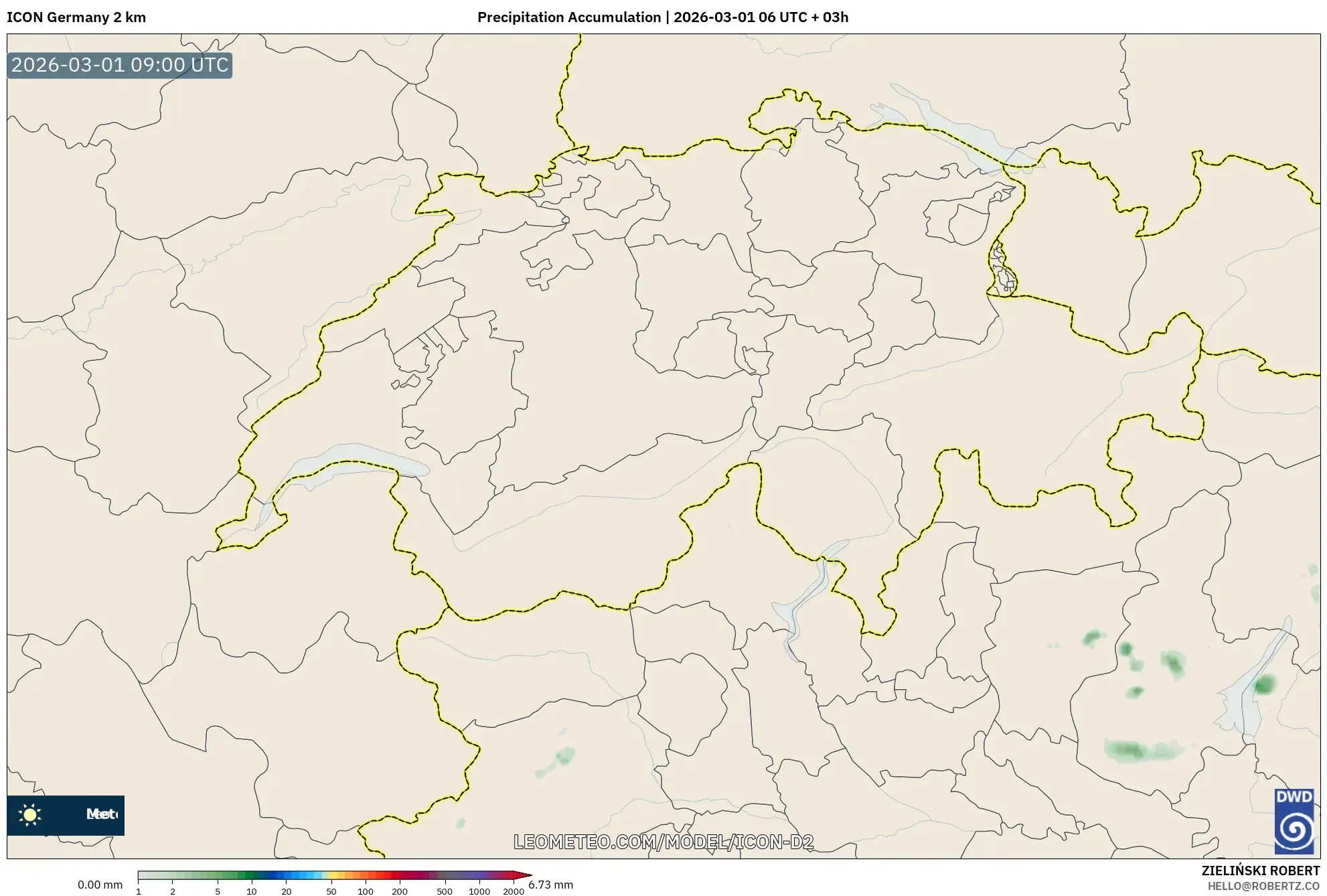 ICON Germany 2 km model - Switzerland, Precipitation Accumulation