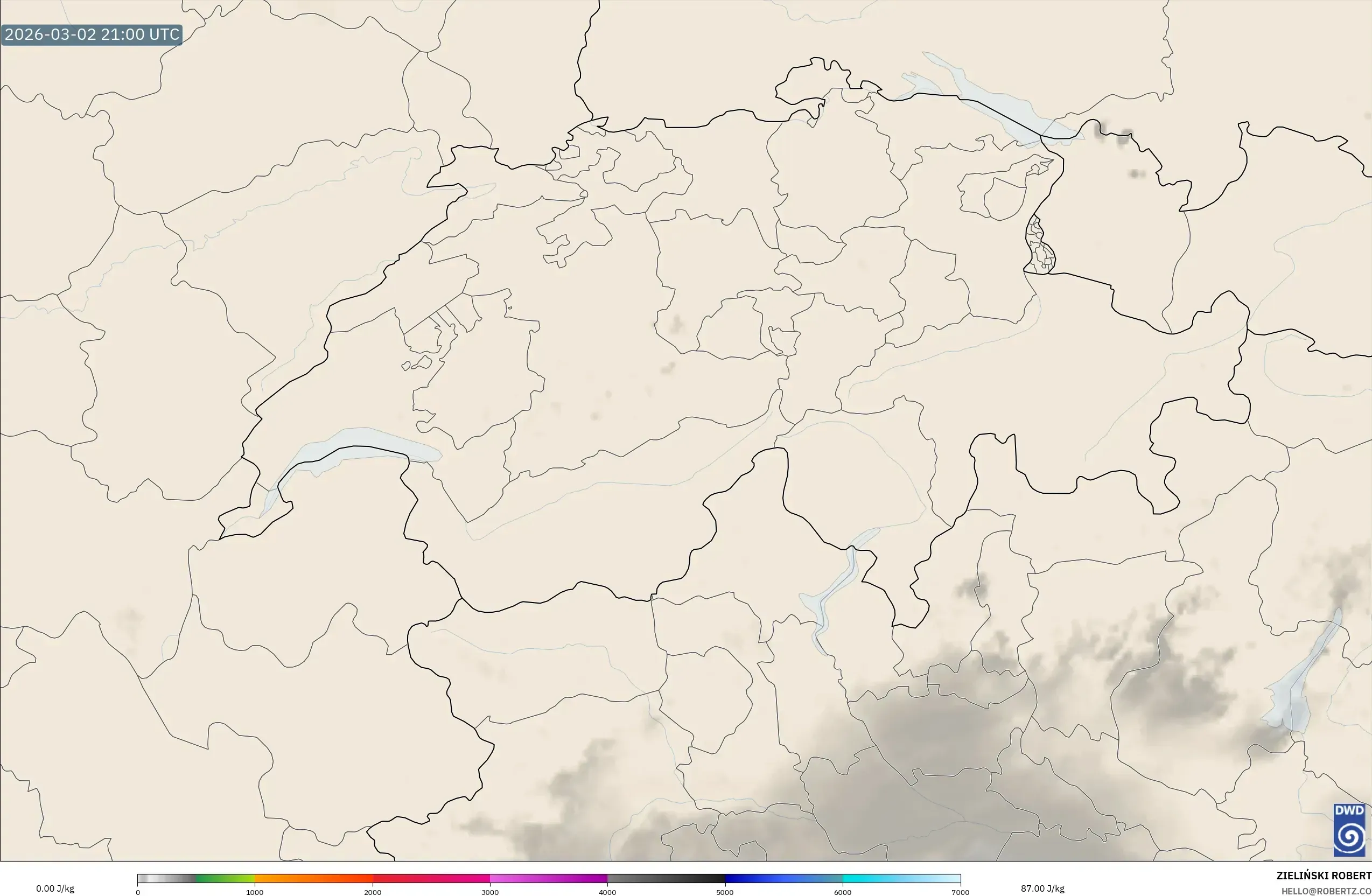 ICON Germany 2 km model - Switzerland, CAPE