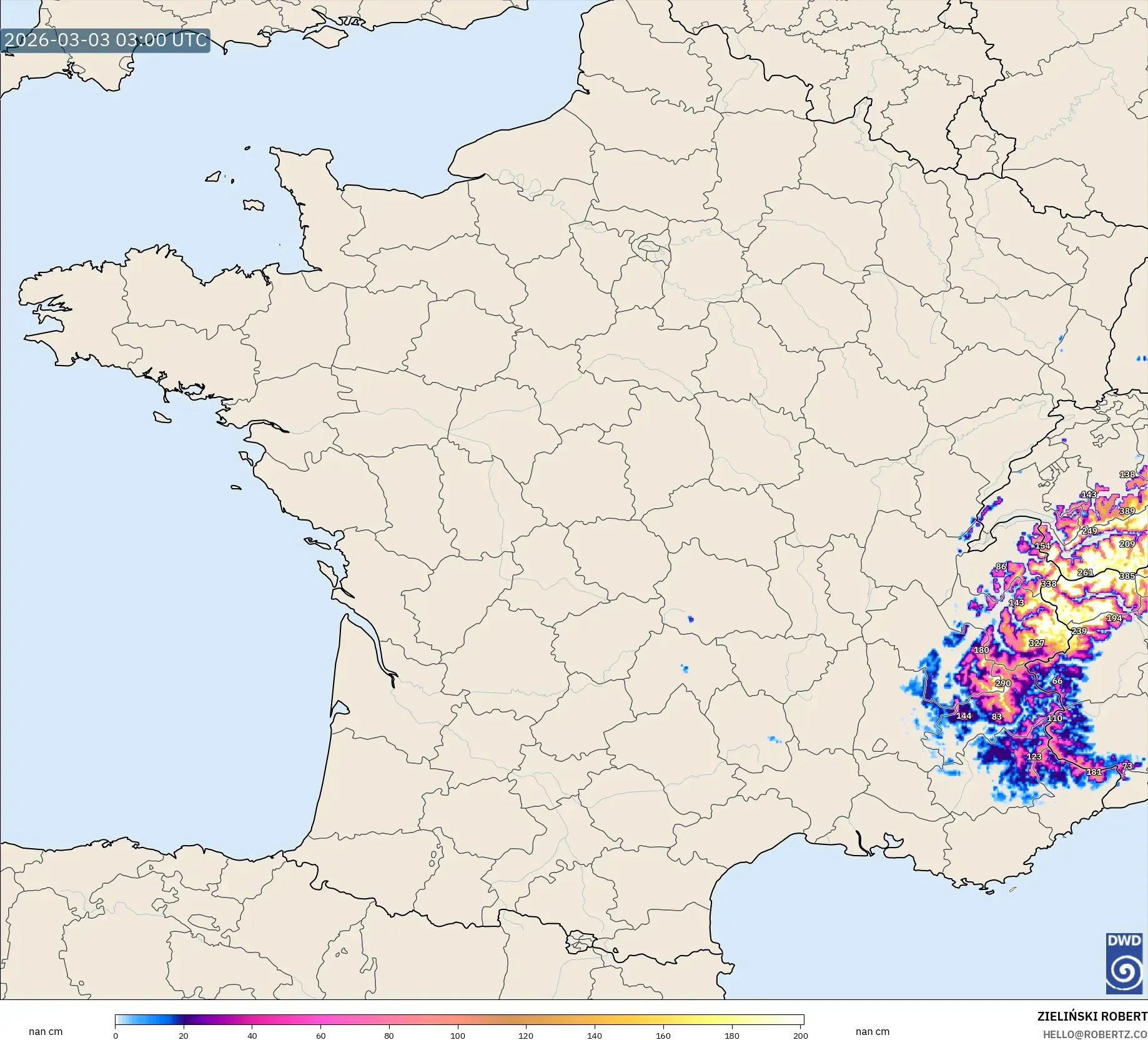 ICON Germany 2 km model - France, Snow Depth
