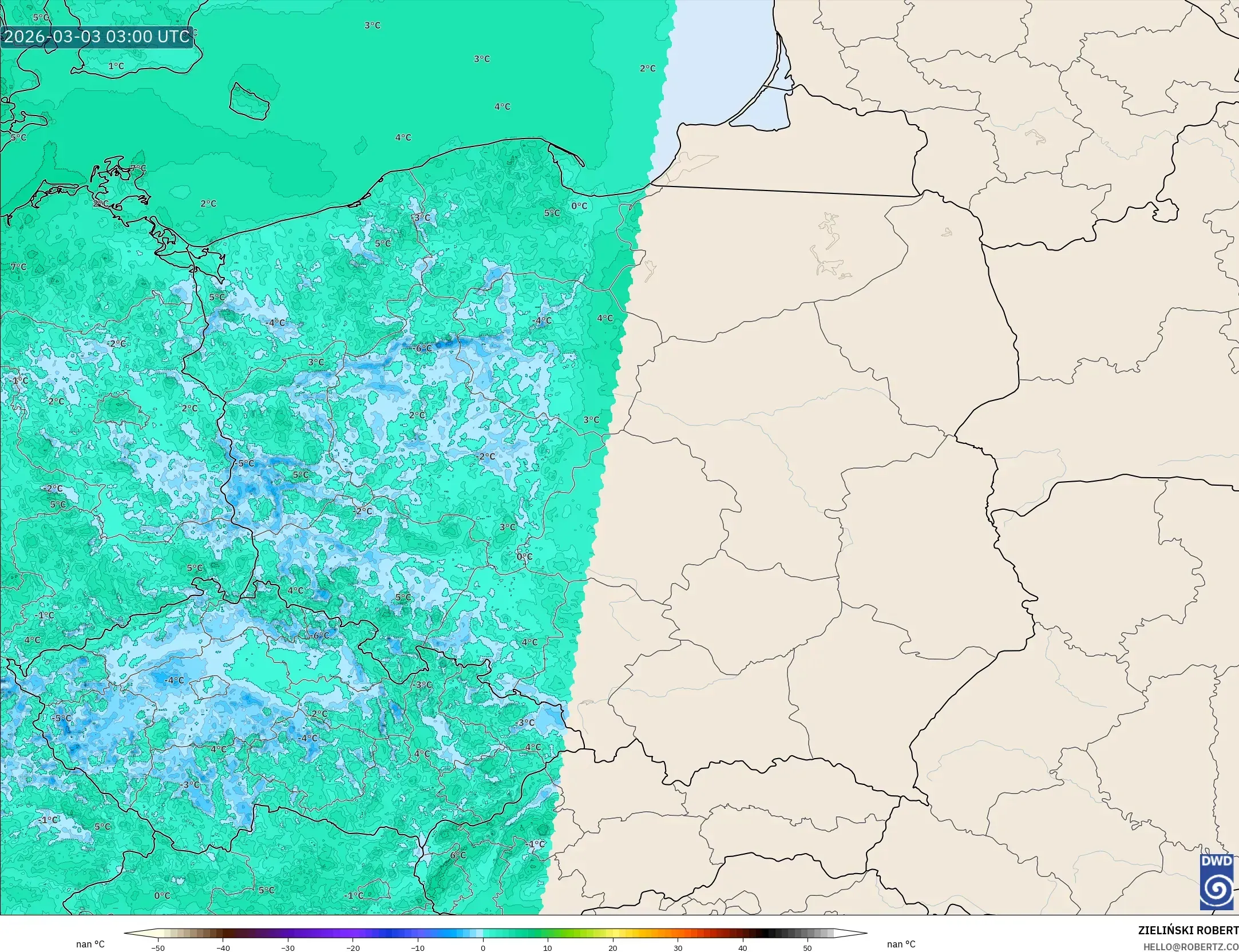 ICON Germany 2 km model - Poland, Temperature at 2m