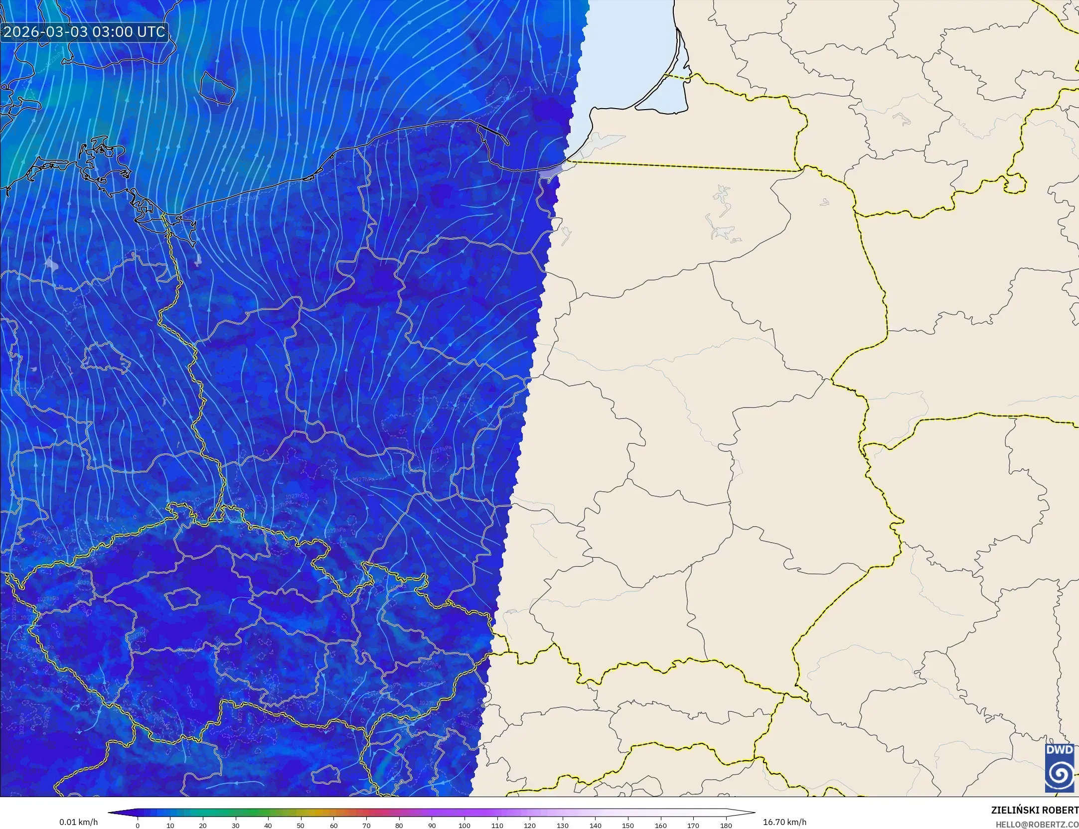 ICON Germany 2 km model - Poland, Wind at 10m