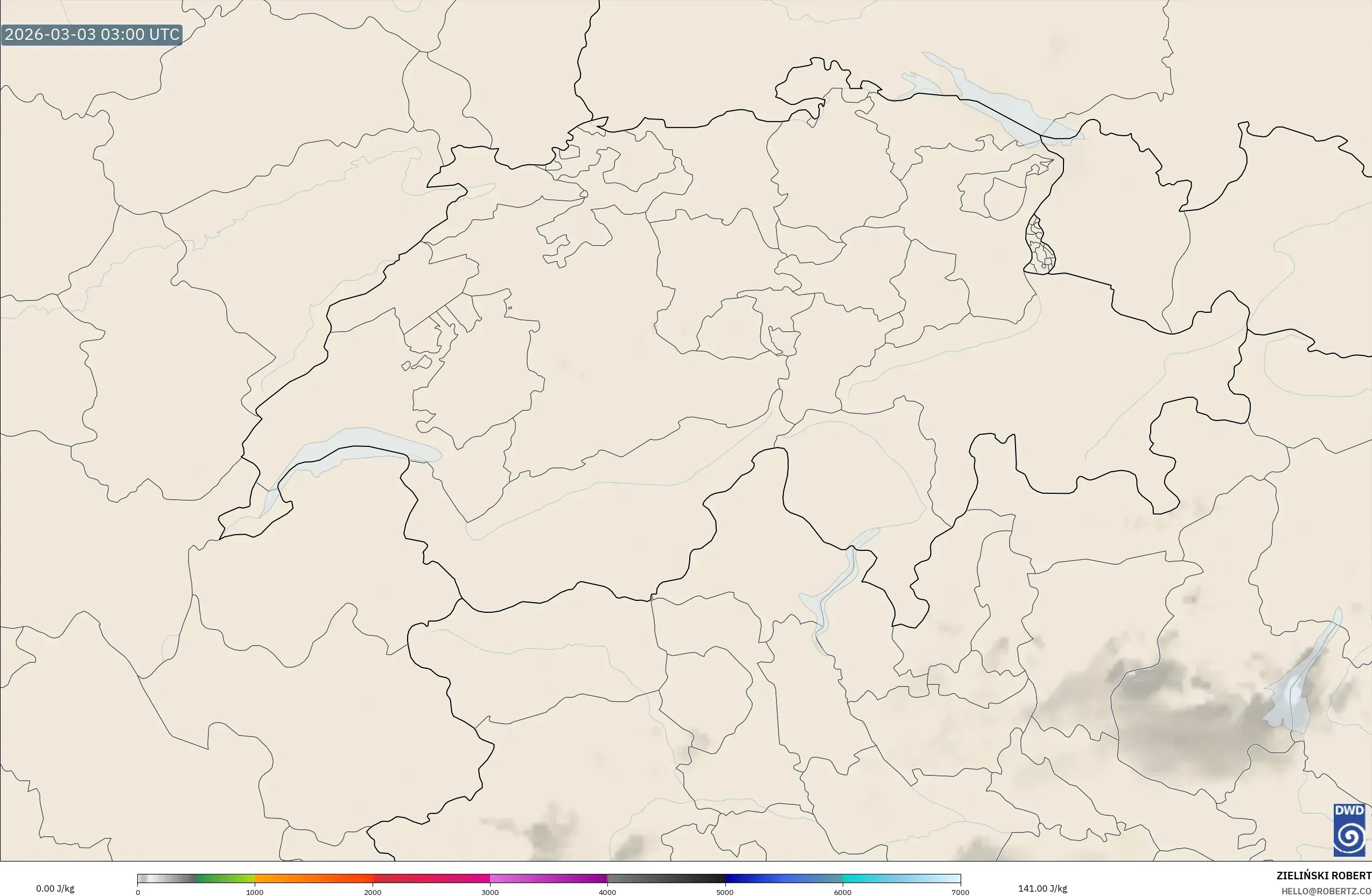 ICON Germany 2 km model - Switzerland, CAPE